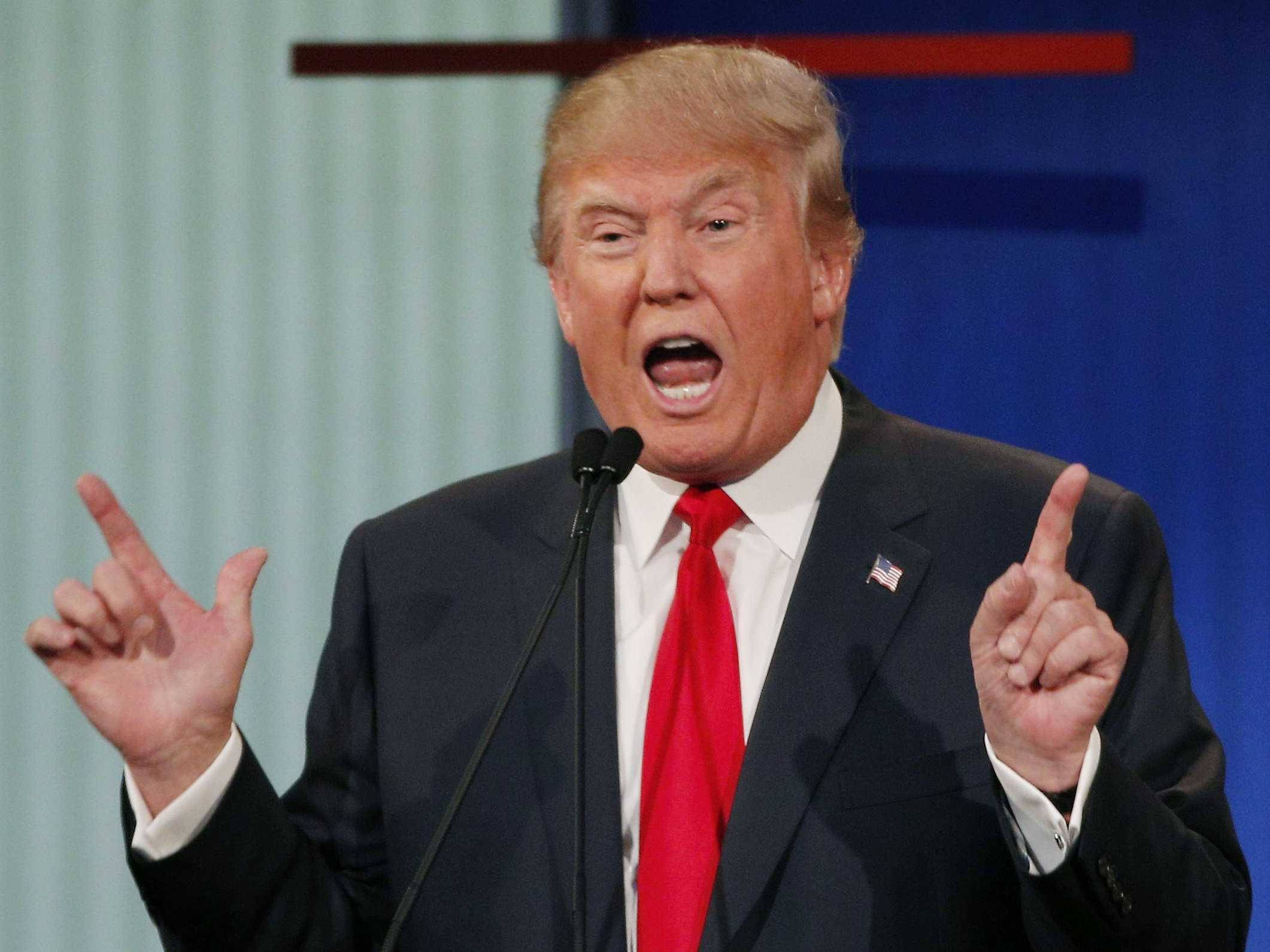 Donald Trump, dark suit, red tie, Full HD Desktop Wallpaper