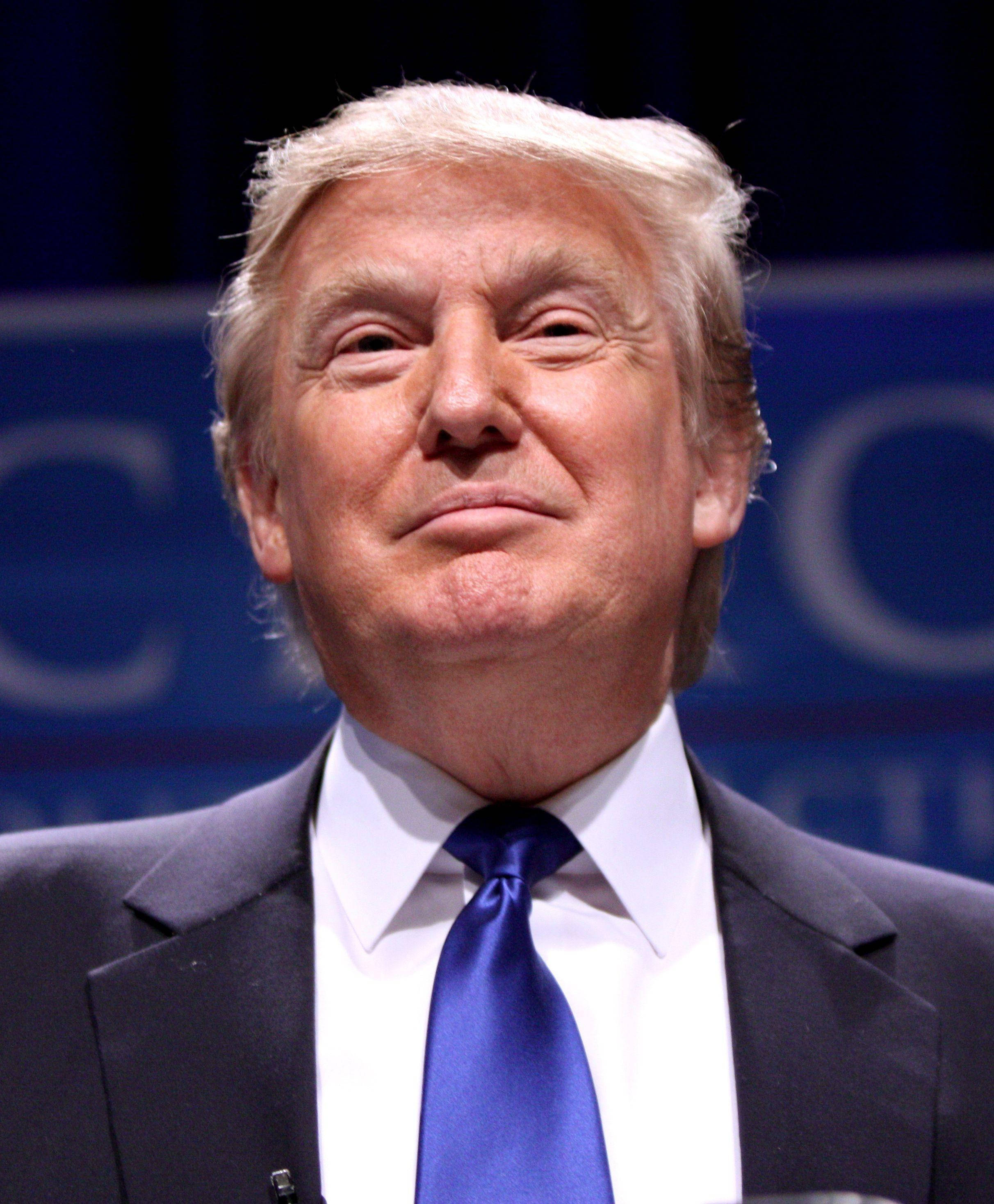 Donald Trump, dark suit, blue tie, 2K Phone Wallpaper