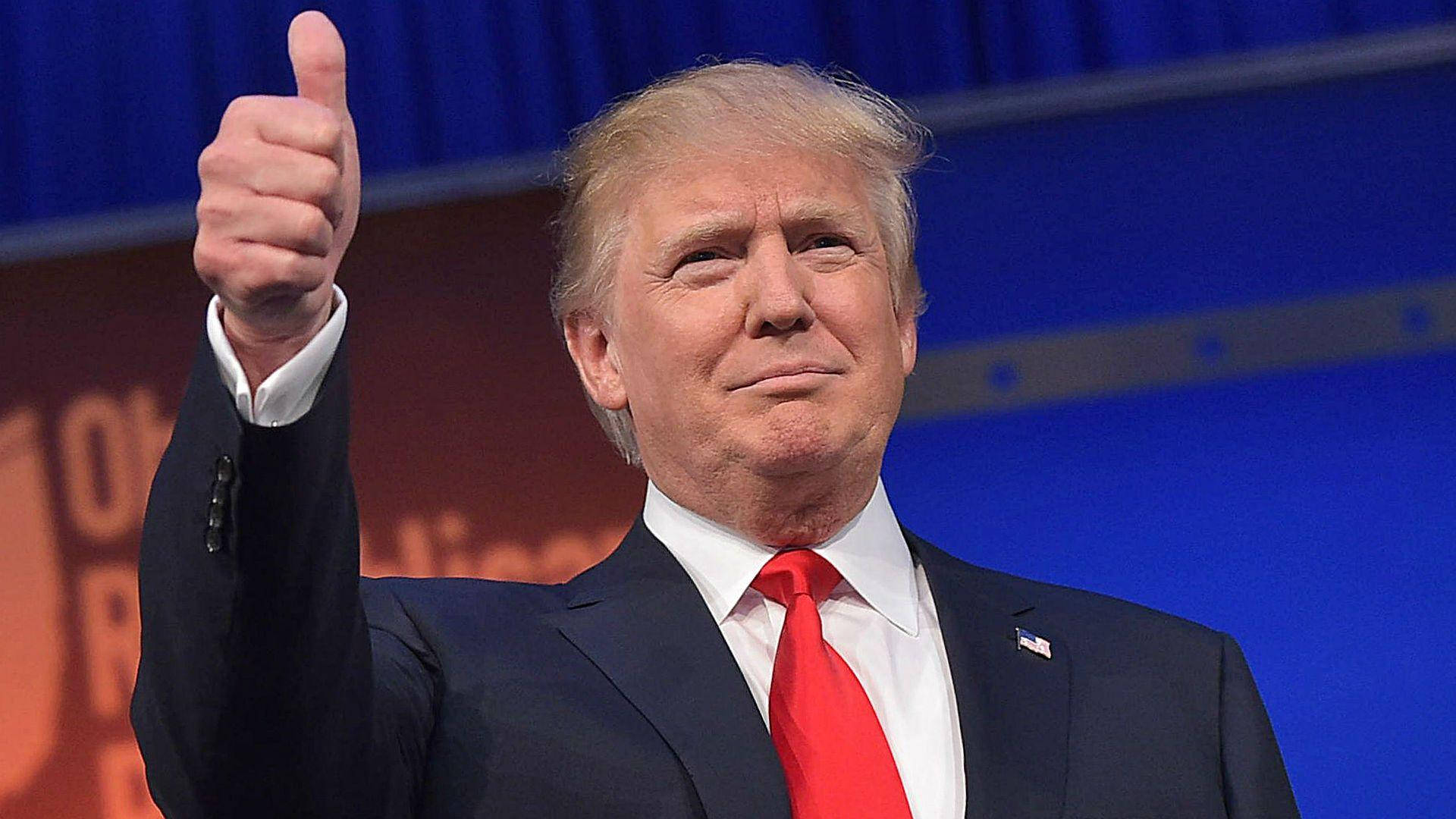Donald Trump, dark suit, red tie, Full HD Desktop Wallpaper