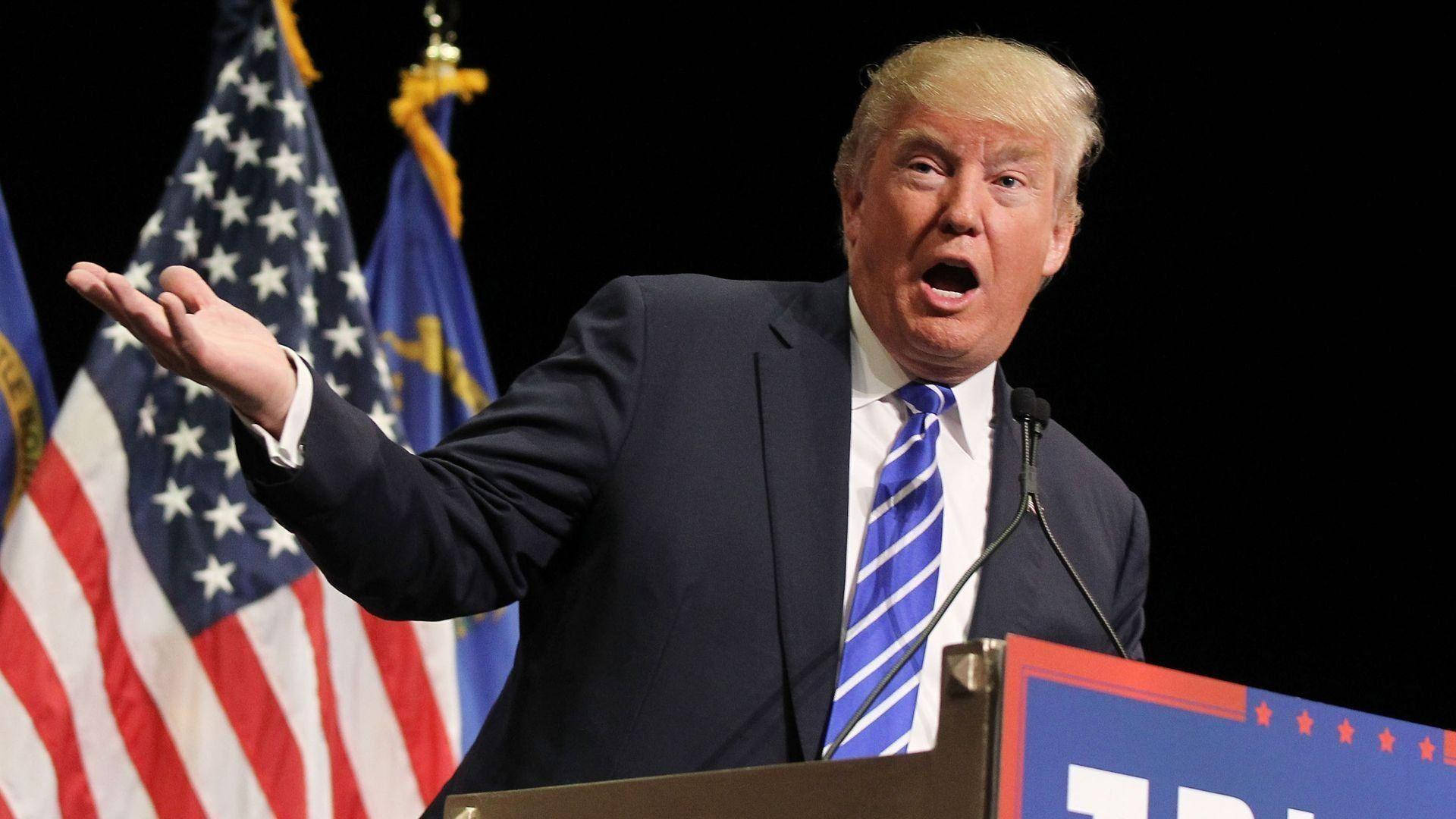 Donald Trump, podium, American flags, Full HD Desktop Wallpaper