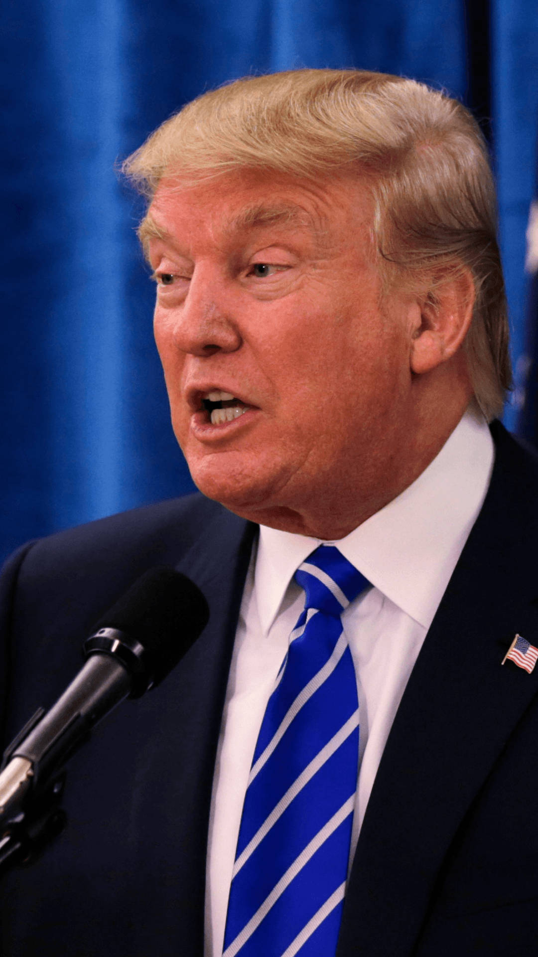 Donald Trump, royal blue, microphone, Full HD Phone Wallpaper