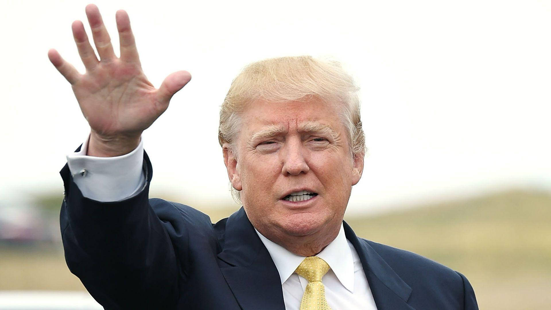 Donald Trump, dark suit, gold tie, Full HD Desktop Wallpaper
