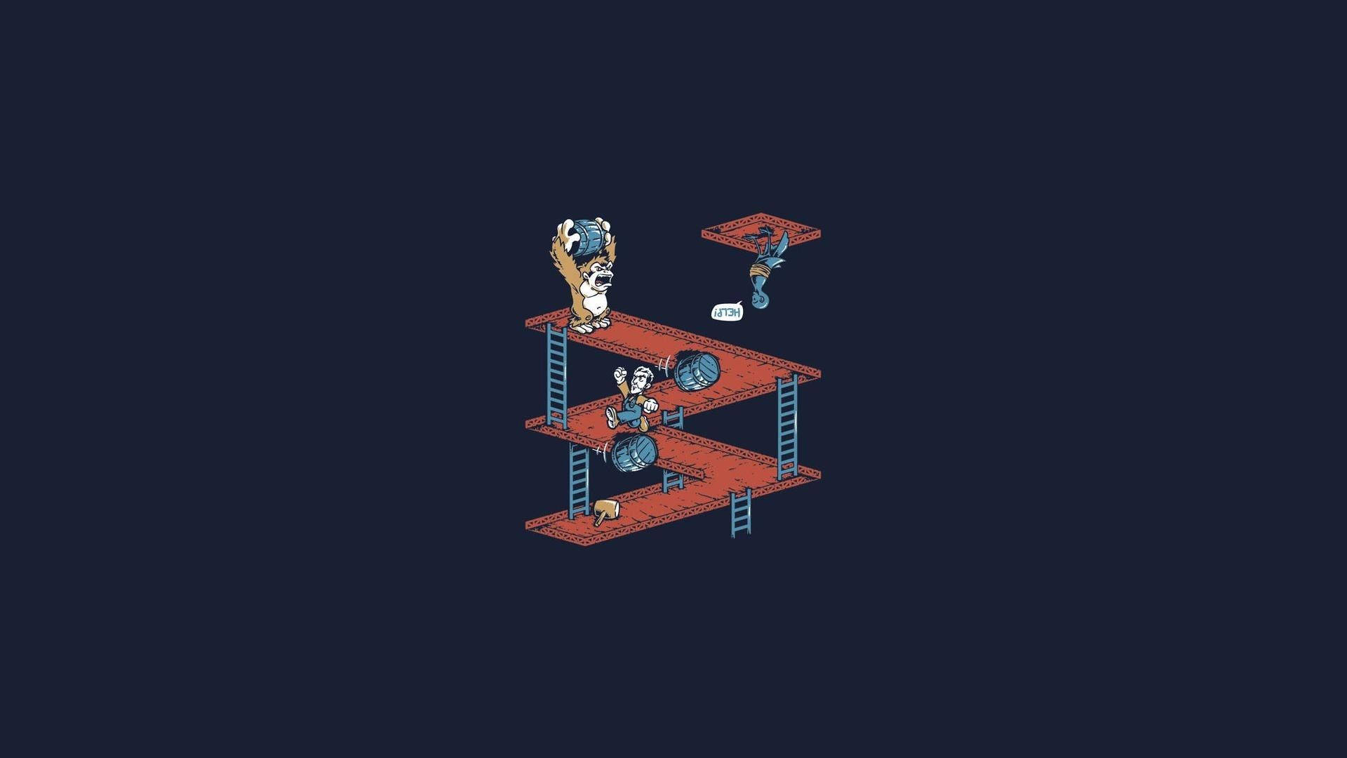 Donkey Kong, isometric cartoon characters, red platforms, Full HD Desktop Wallpaper