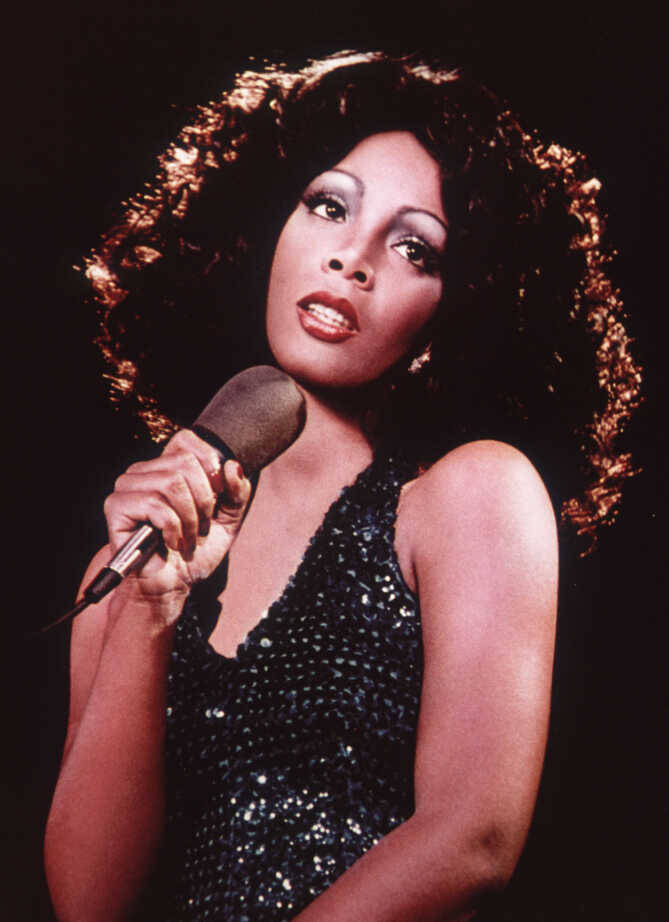 Donna Summer, sequined dress, voluminous curls, SD Phone Wallpaper