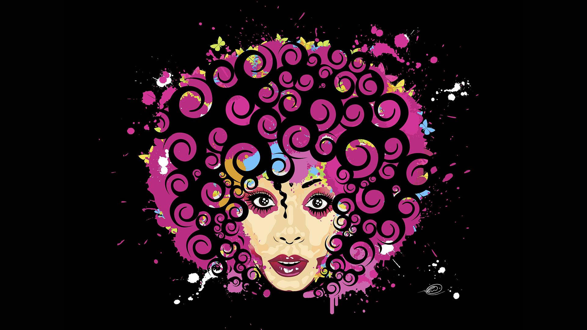 Donna Summer, pink curly afro, black background, Full HD Desktop Wallpaper