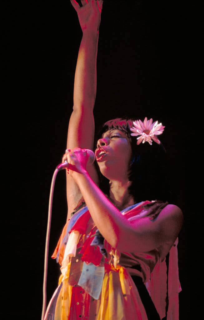 Donna Summer, pink flower, stage lights, SD Phone Wallpaper