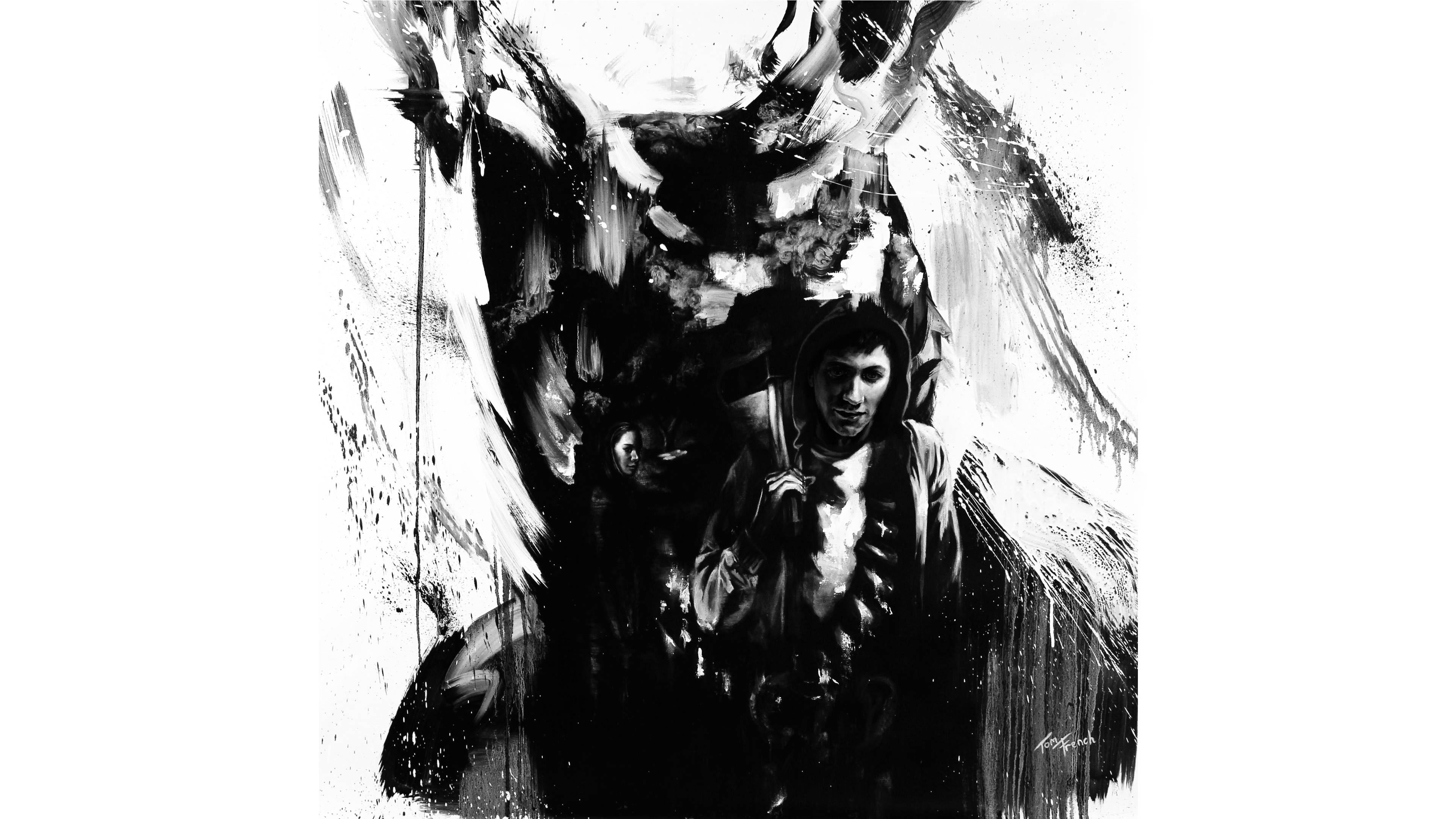 Donnie Darko, hooded figure, monochrome, 4K Desktop Wallpaper