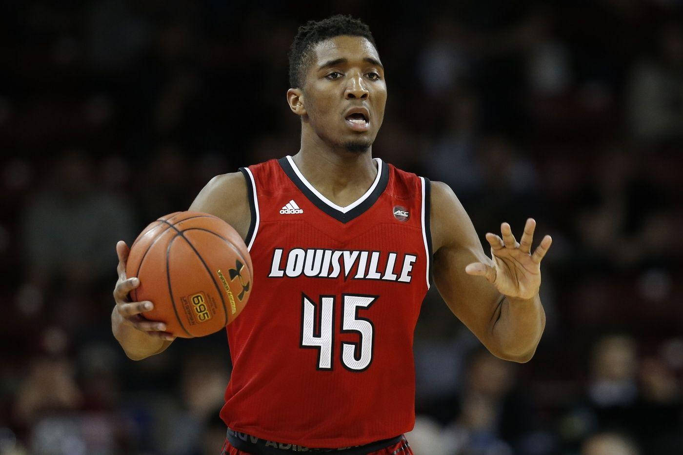 Donovan Mitchell, red Louisville jersey, number 45, HD Desktop Wallpaper