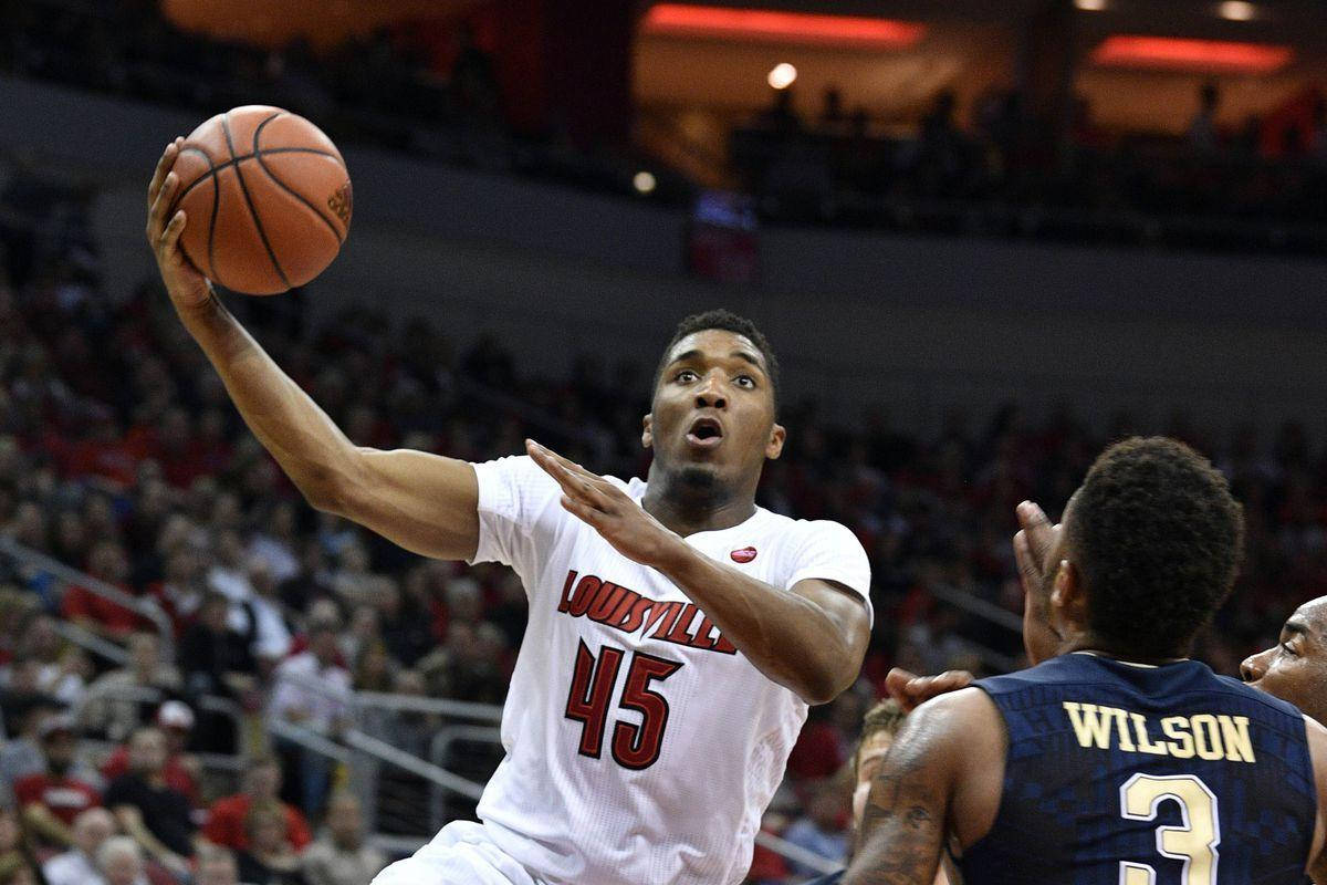 Donovan Mitchell, white Louisville jersey, number 45, SD Desktop Wallpaper