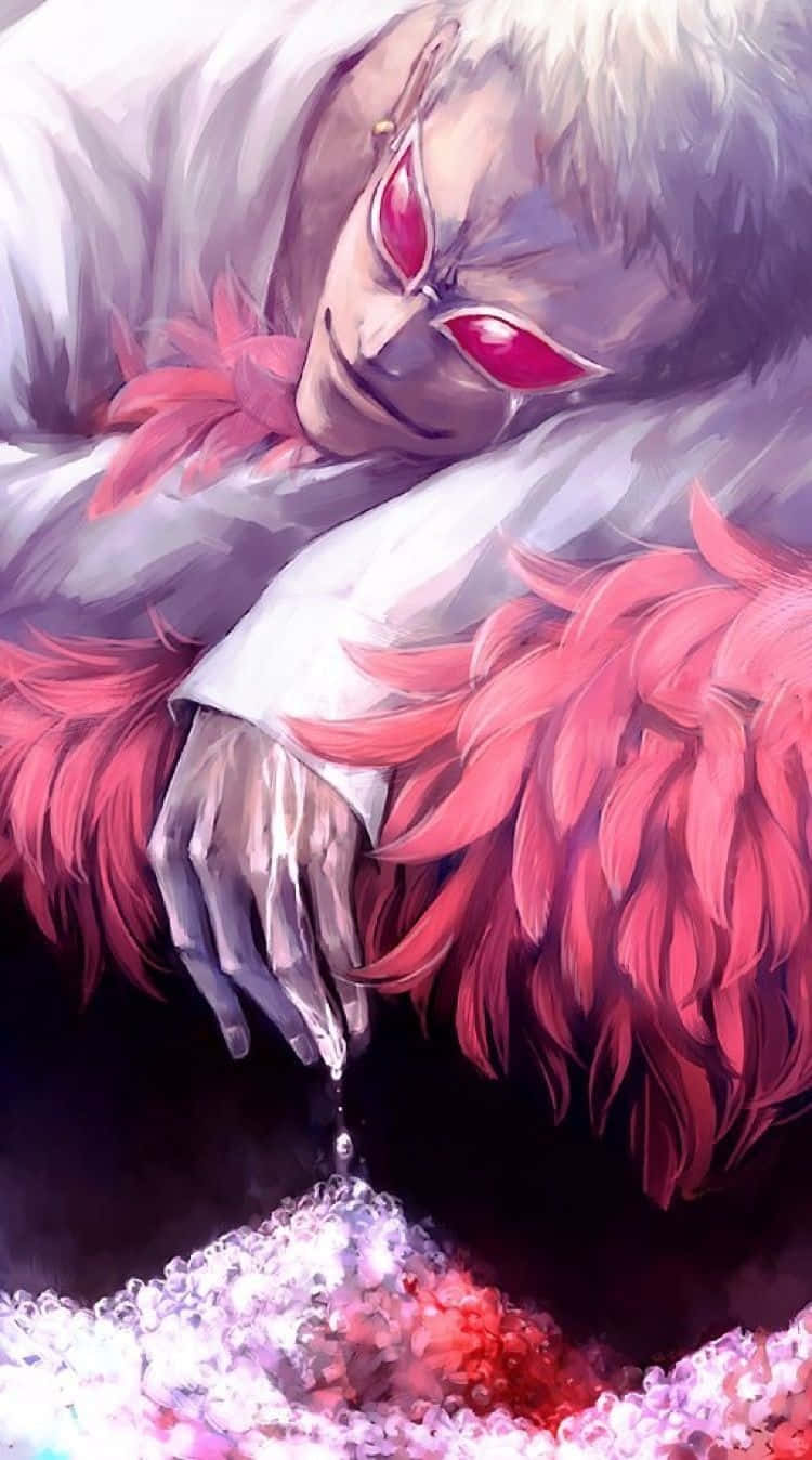 Donquixote Doflamingo, red eyes, pink feathered cloak, HD Phone Wallpaper