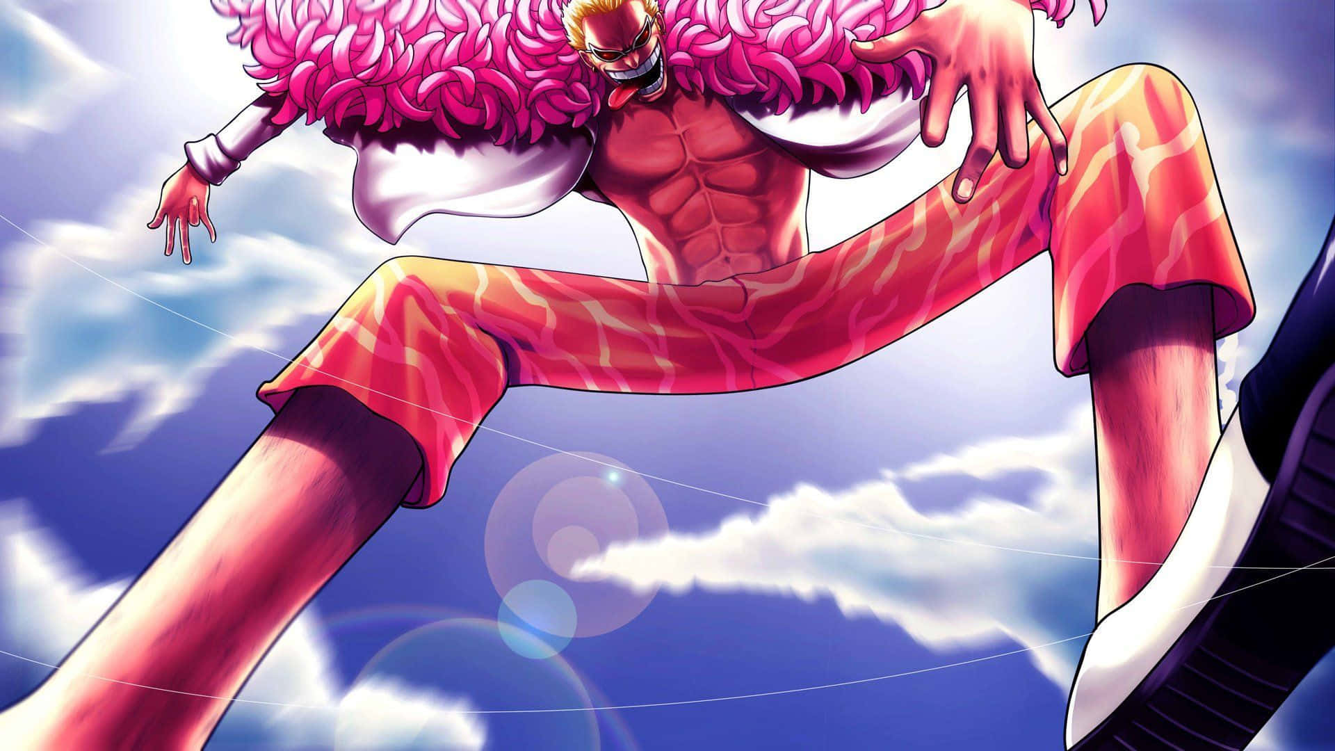 Donquixote Doflamingo, pink hair, red pants, Full HD Desktop Wallpaper