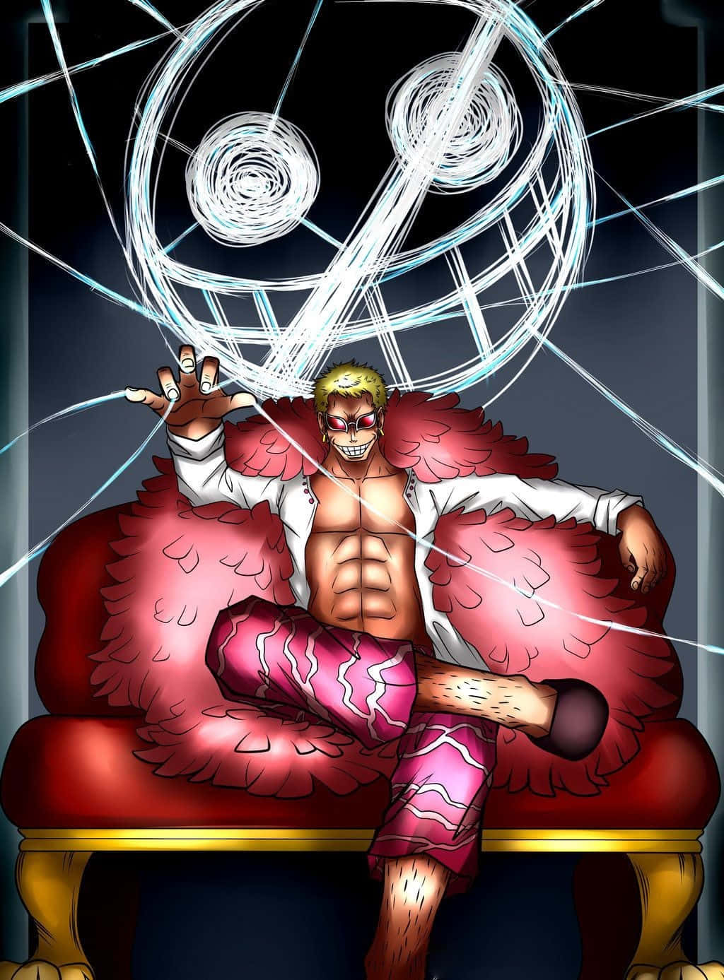 Donquixote Doflamingo, red throne chair, red eyes, HD Phone Wallpaper