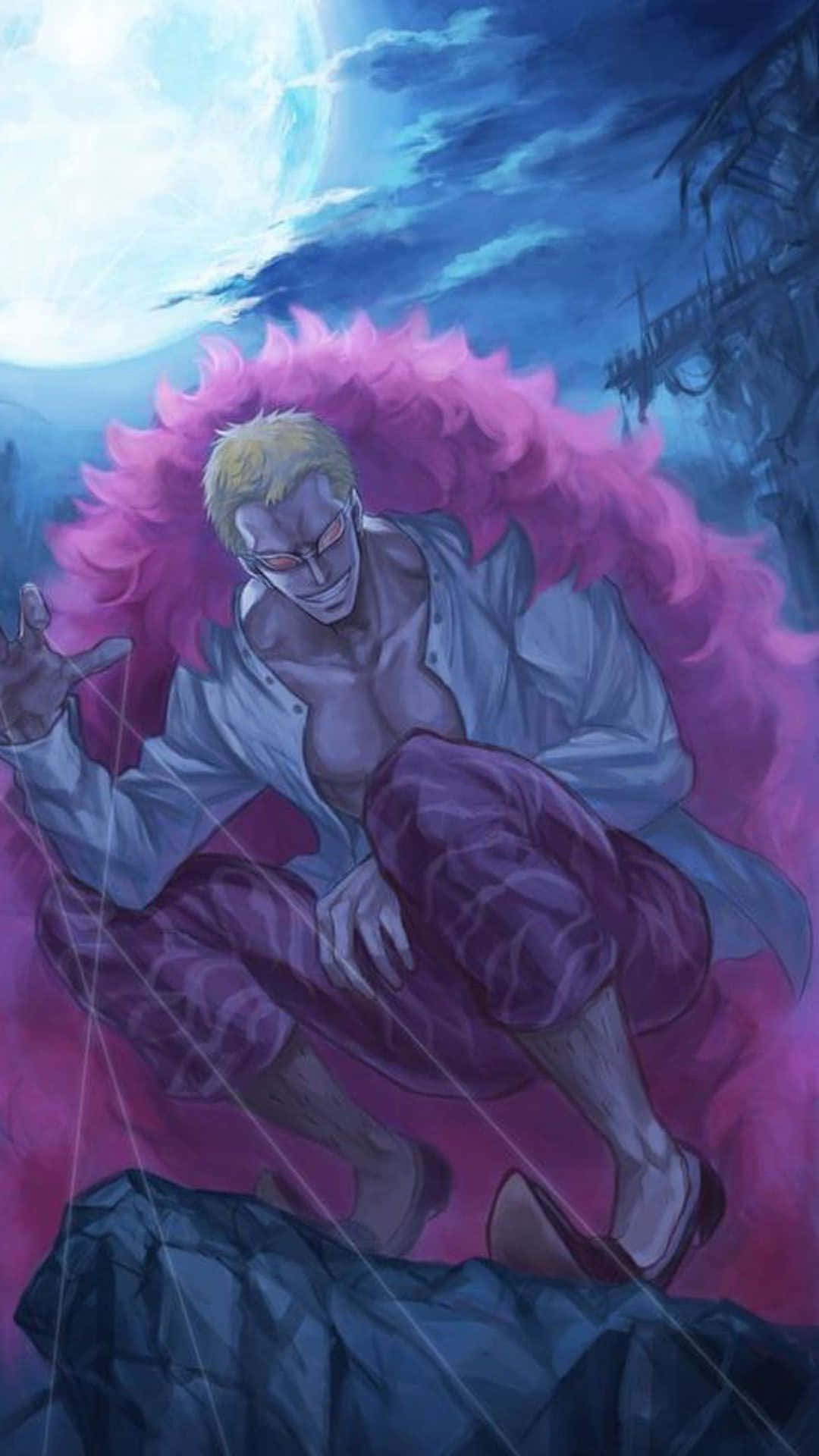 Donquixote Doflamingo, pink hair, red eyes, Full HD Phone Wallpaper