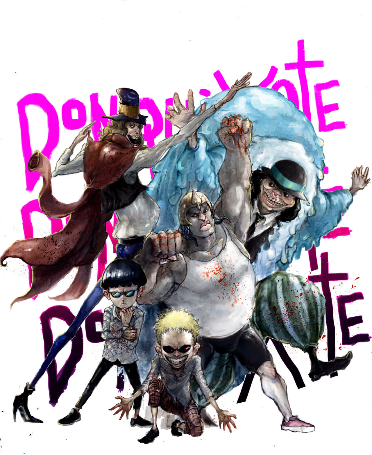 Donquixote Family, anime illustration, five grotesque stylized characters, HD Phone Wallpaper