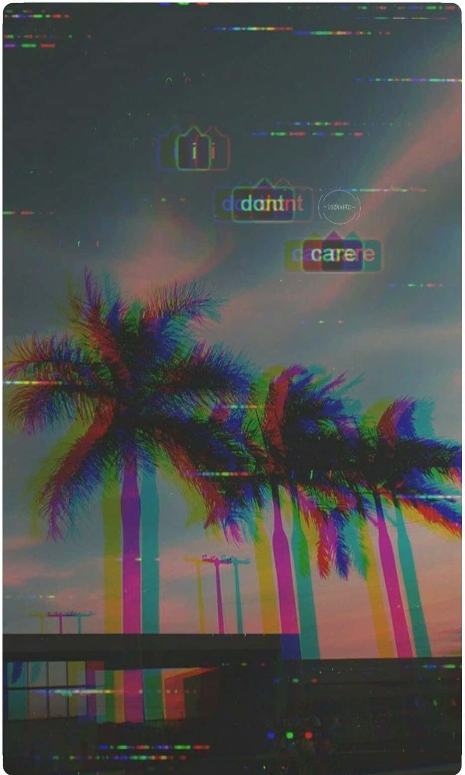 palm trees, rainbow distortion, sunset sky, HD Phone Wallpaper