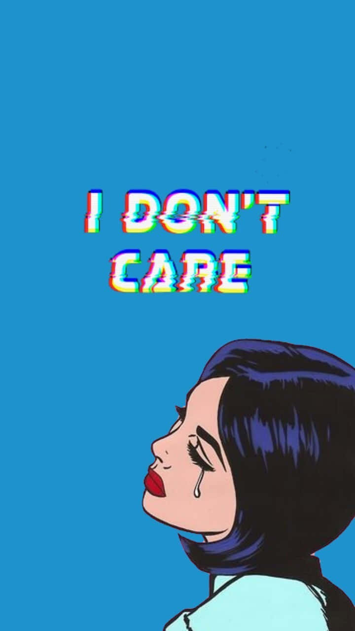 I DON'T CARE, glitchy rainbow letters, stylized woman, HD Phone Wallpaper