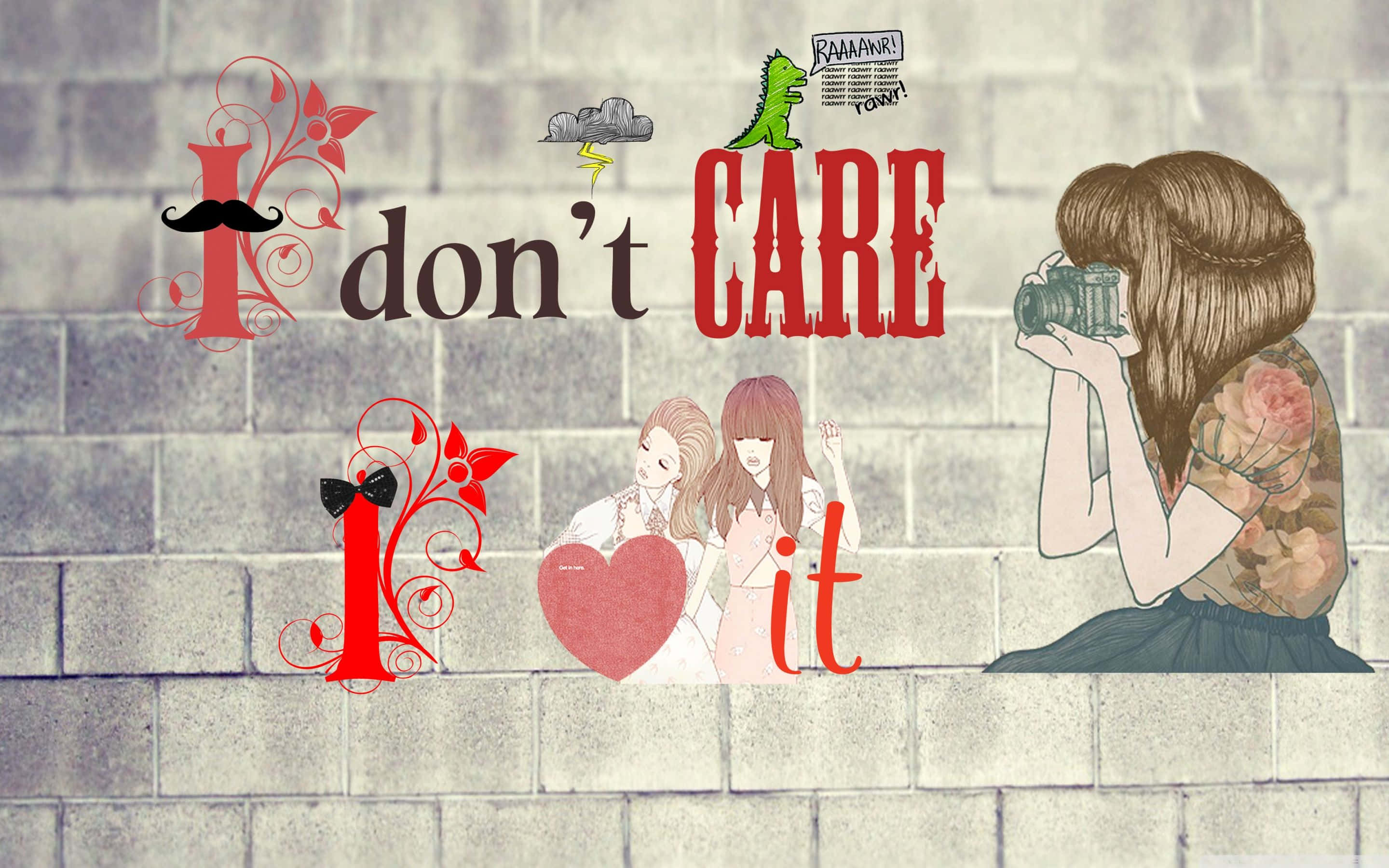 floral shirt, brick wall, I don't CARE I love it, 2K Desktop Wallpaper