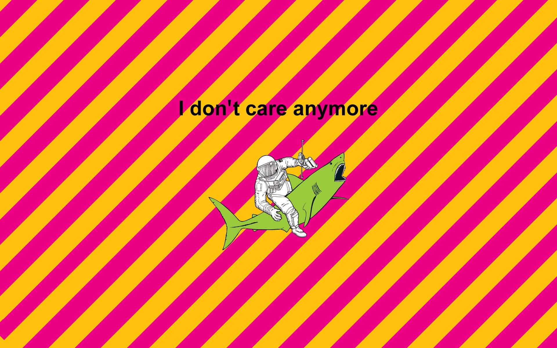 cartoon astronaut, green shark, pink and yellow diagonal striped background, Full HD Desktop Wallpaper