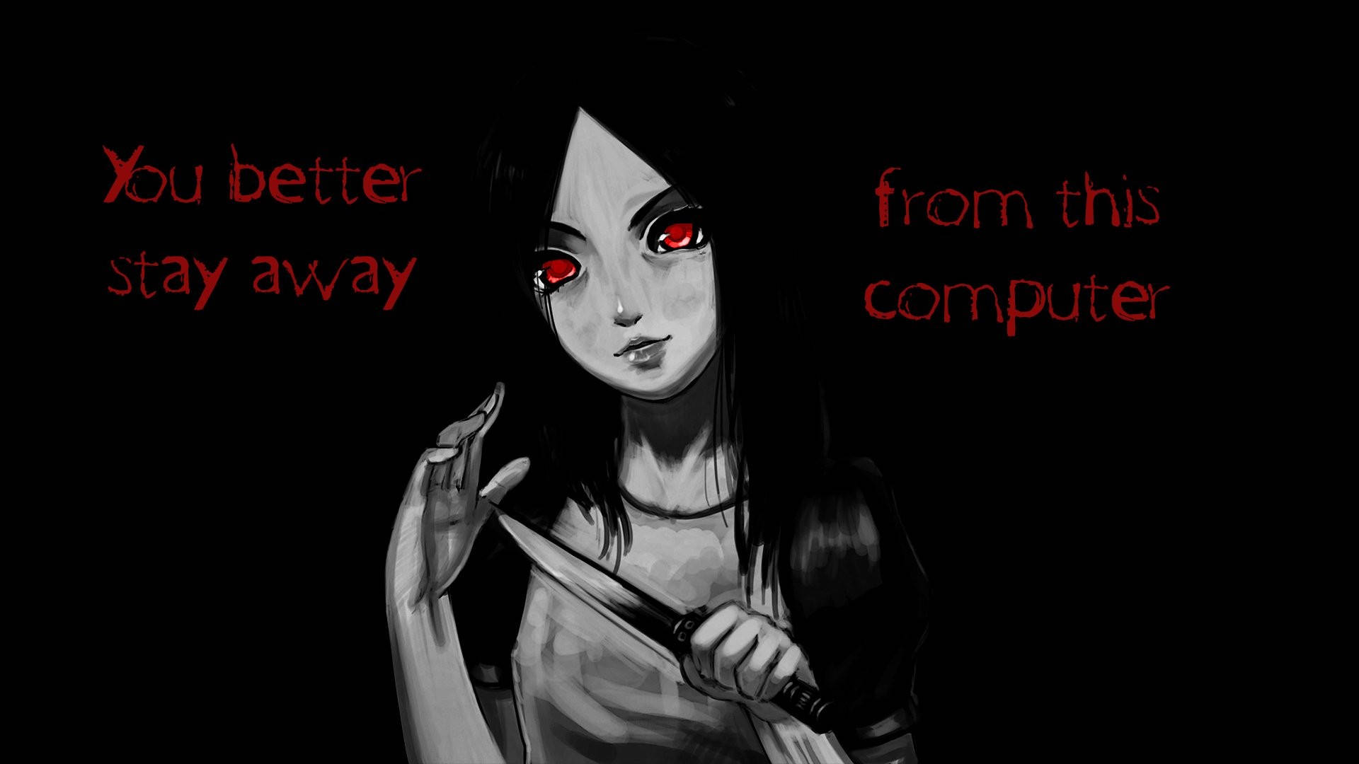 Don't Touch My Computer, anime girl, glowing red eyes, Full HD Desktop Wallpaper