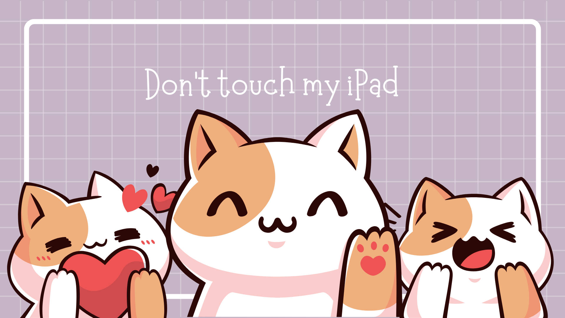 iPad, cute cartoon cats, blush cheeks, Full HD Desktop Wallpaper