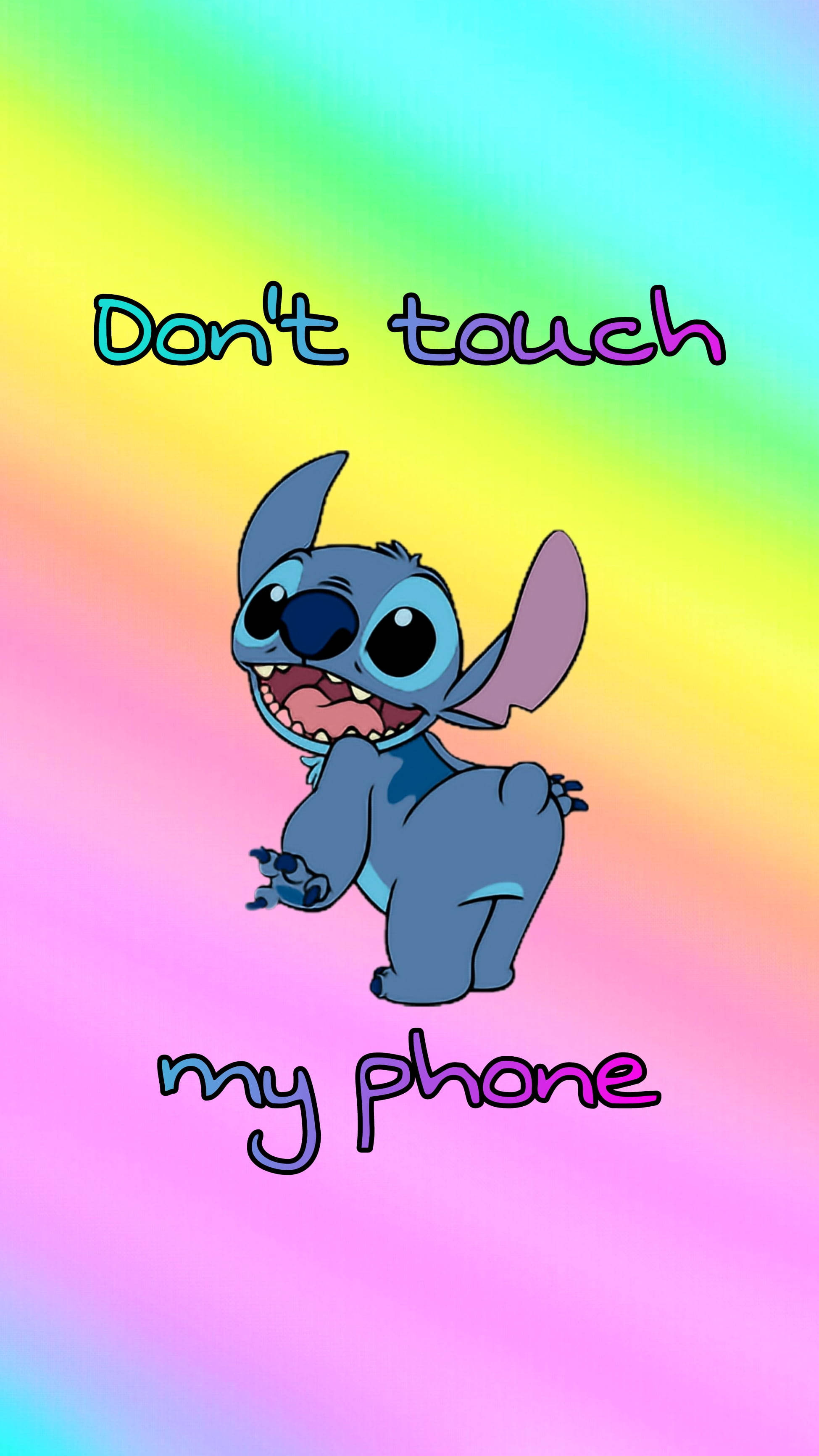 Stitch, rainbow gradient background, Don't touch my phone, 2K Phone Wallpaper