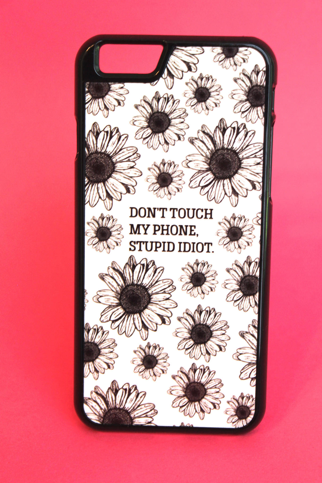 Don't Touch My Phone, sunflower case, vibrant pink background, Full HD Phone Wallpaper