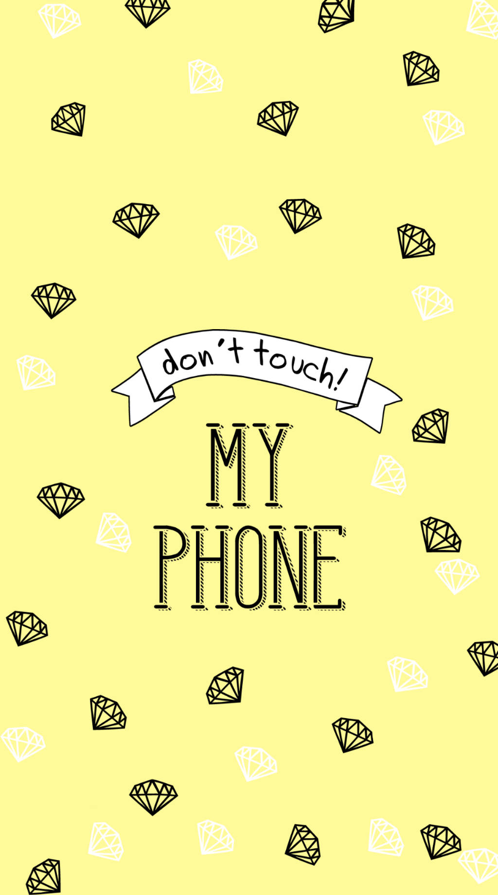 Don't Touch My Phone, yellow diamonds, black and white diamond icons, HD Phone Wallpaper