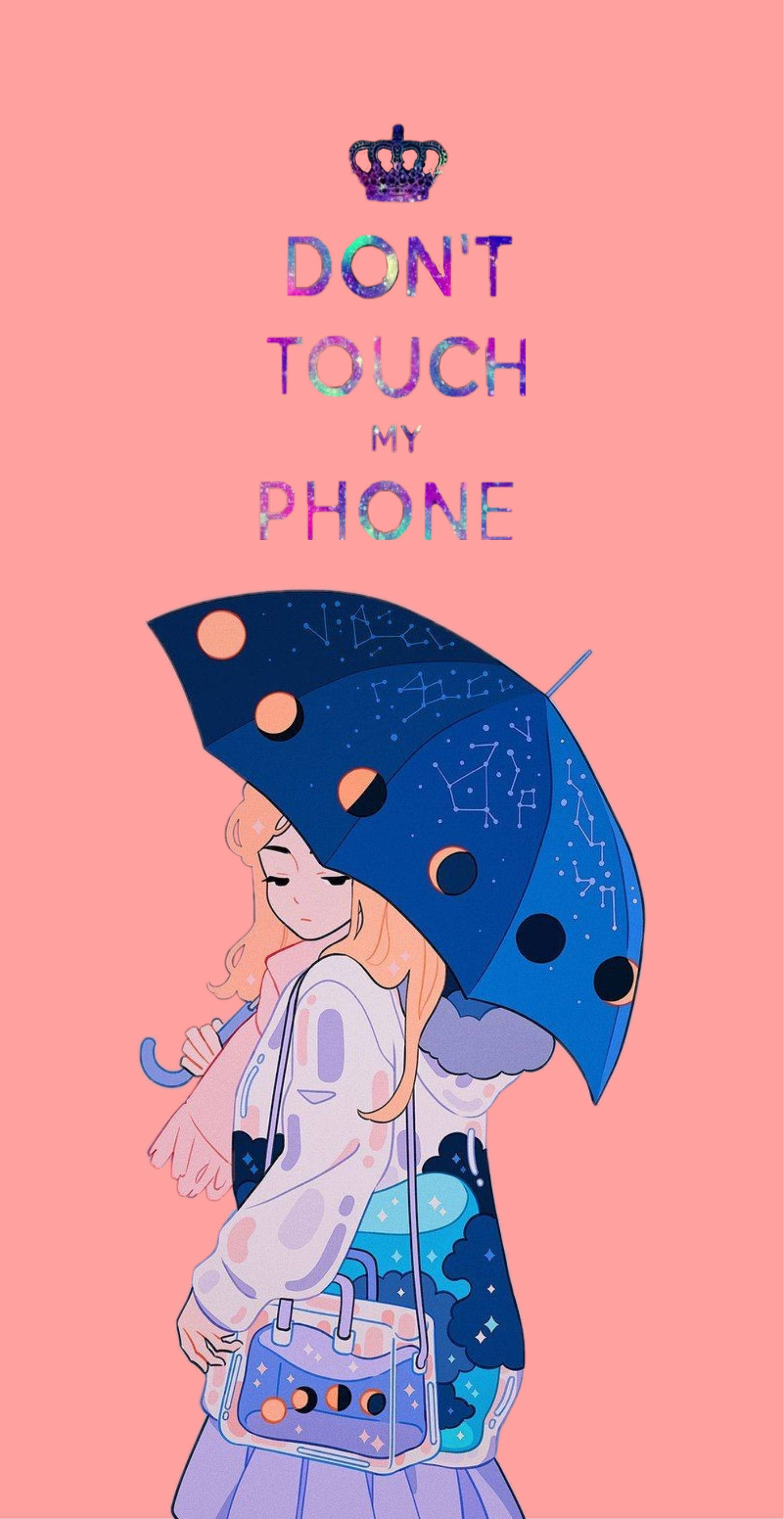 Don't Touch My Phone, girl, blonde hair, 2K Phone Wallpaper