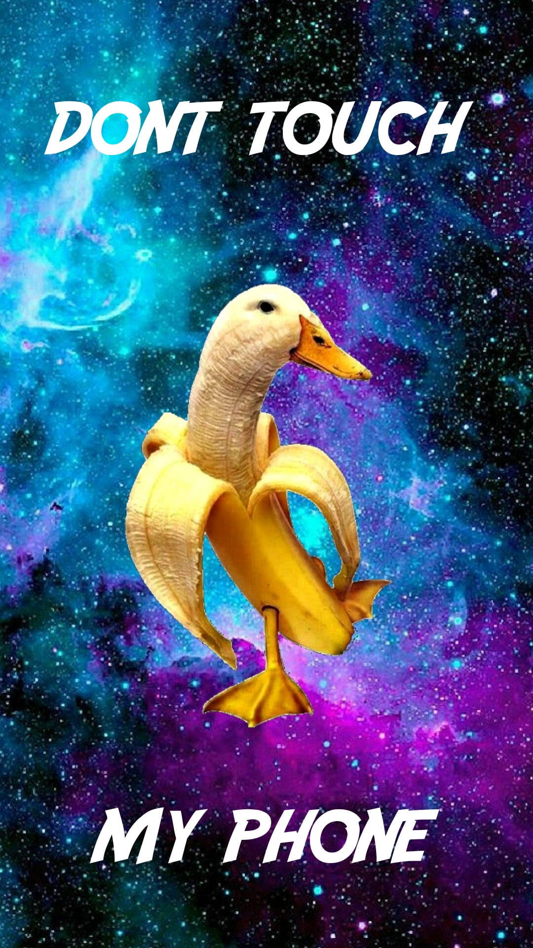 banana duck, cosmic nebula, DONT TOUCH MY PHONE, Full HD Phone Wallpaper