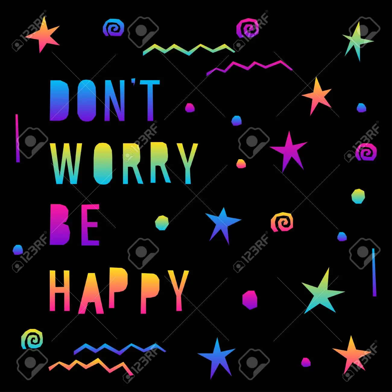 Dont Worry Be Happy, black background, rainbow gradient text, HD Desktop Wallpaper