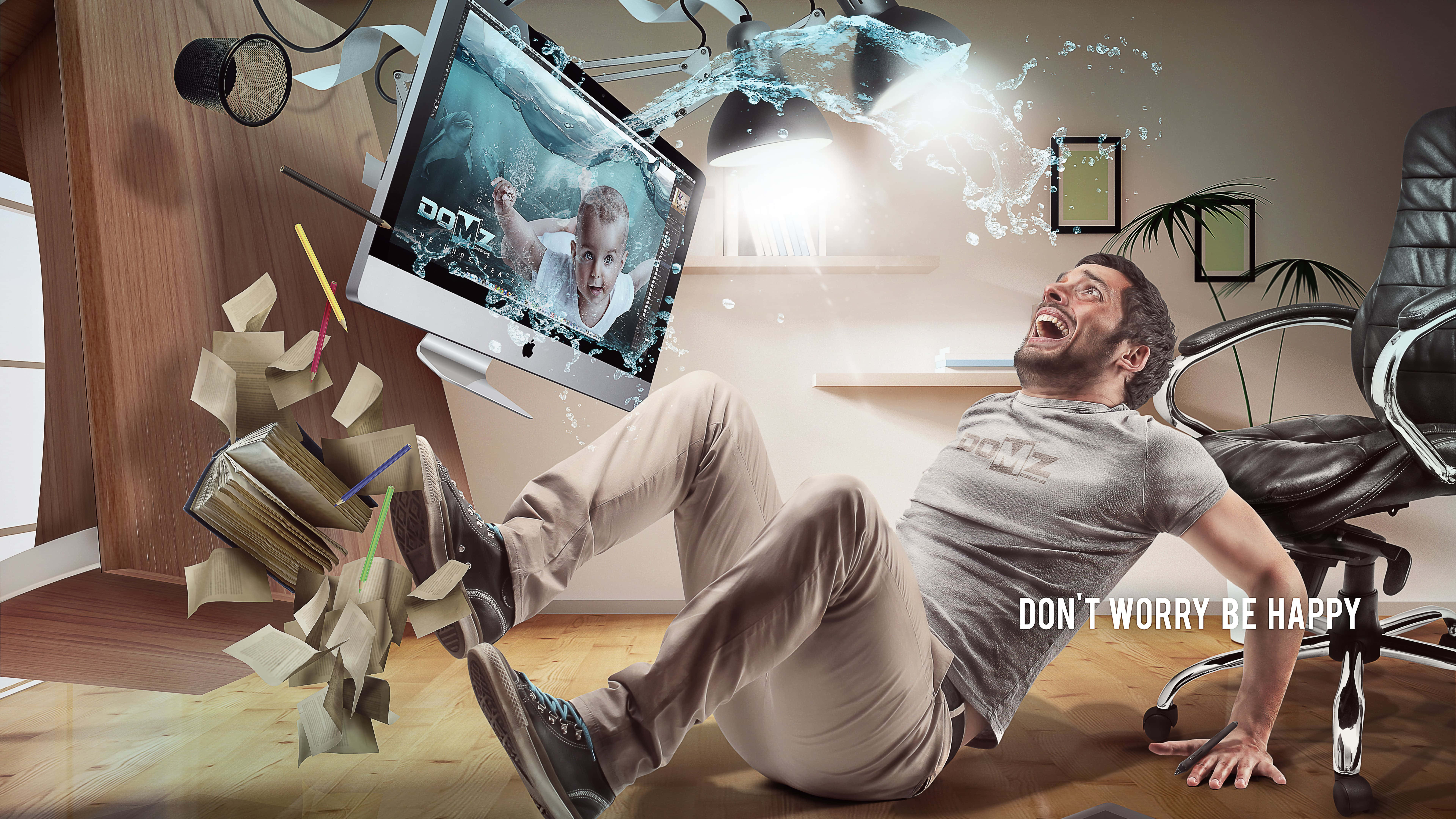Dont Worry Be Happy, TV screen, water, 8K Desktop Wallpaper