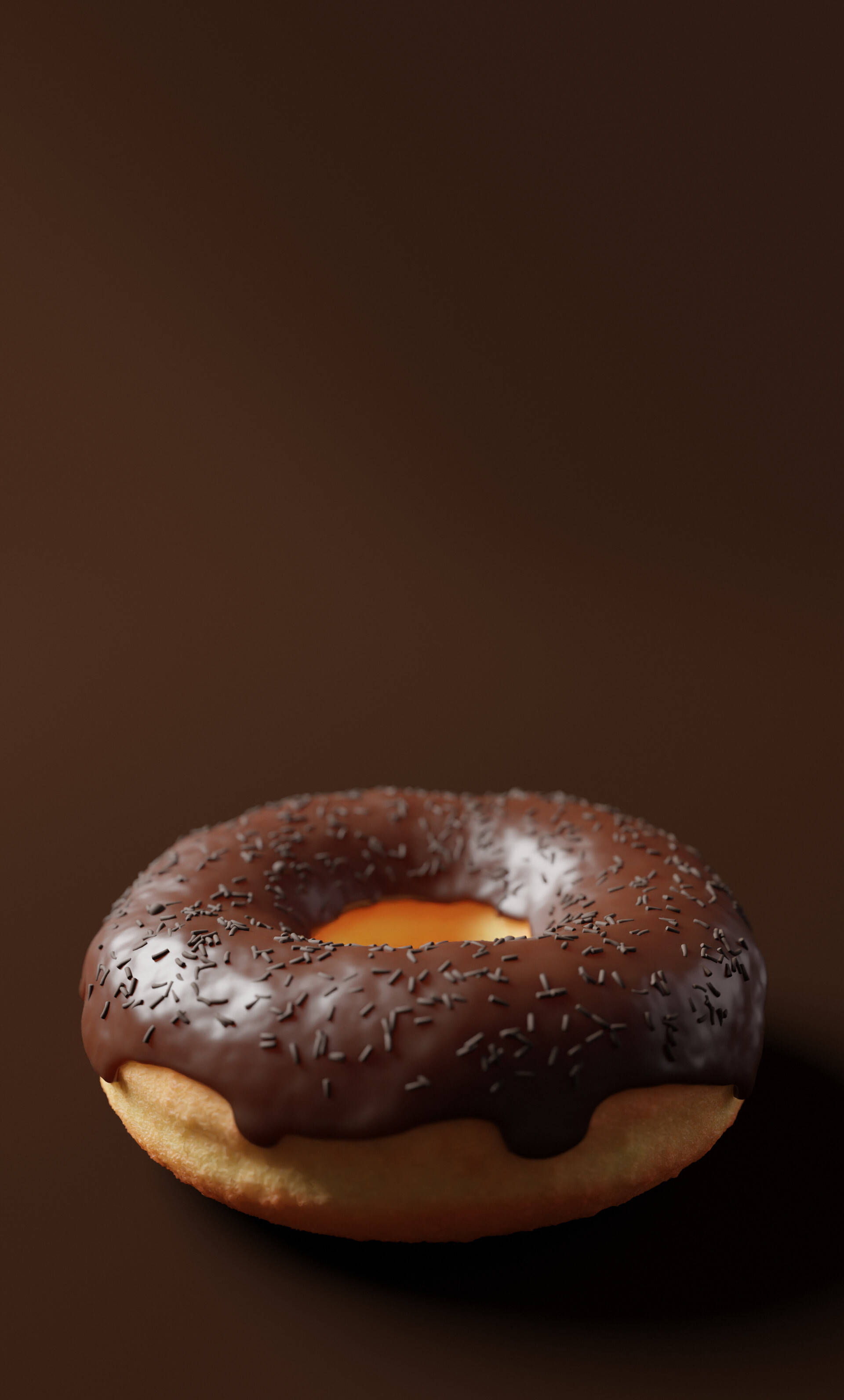 chocolate donut, sprinkles, glossy chocolate-glazed, 2K Phone Wallpaper