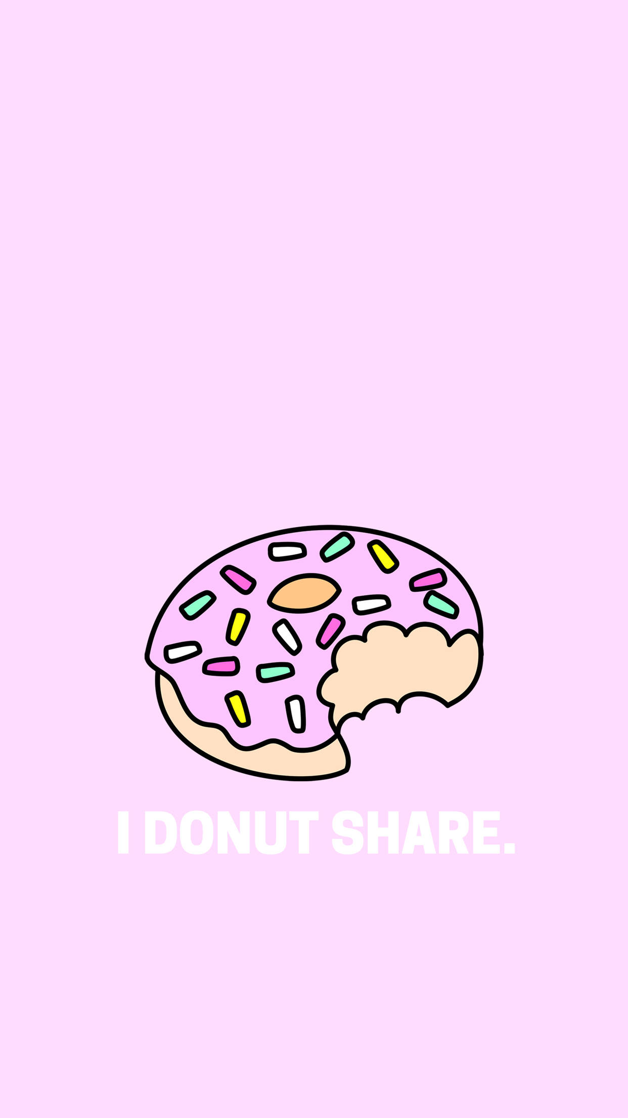 I DONUT SHARE, cartoon donut, pink frosting, Full HD Phone Wallpaper