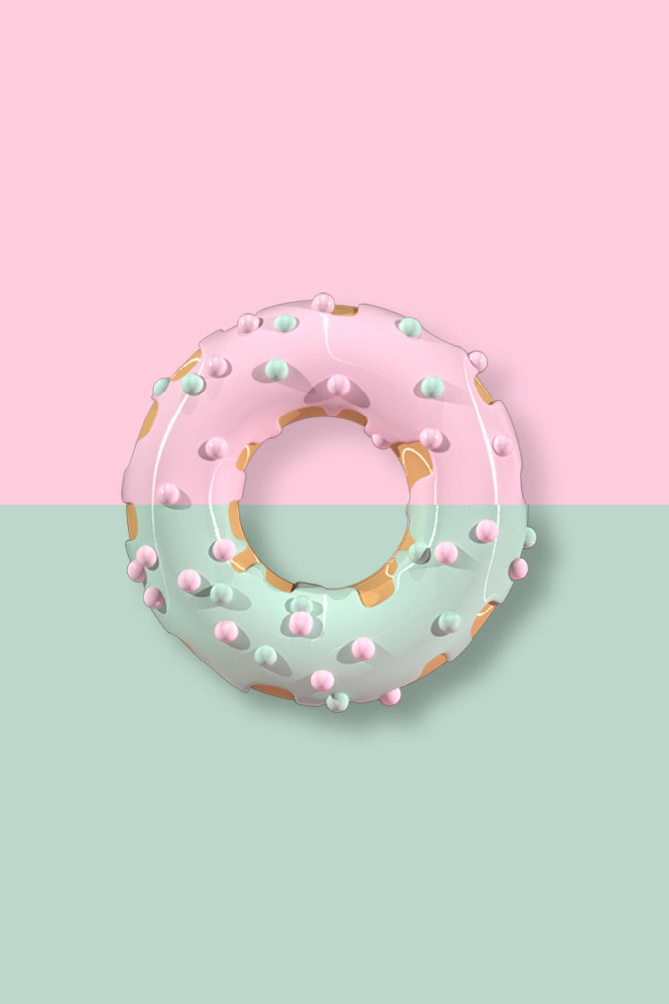 pastel phone split donut, glossy pink, mint, Full HD Phone Wallpaper