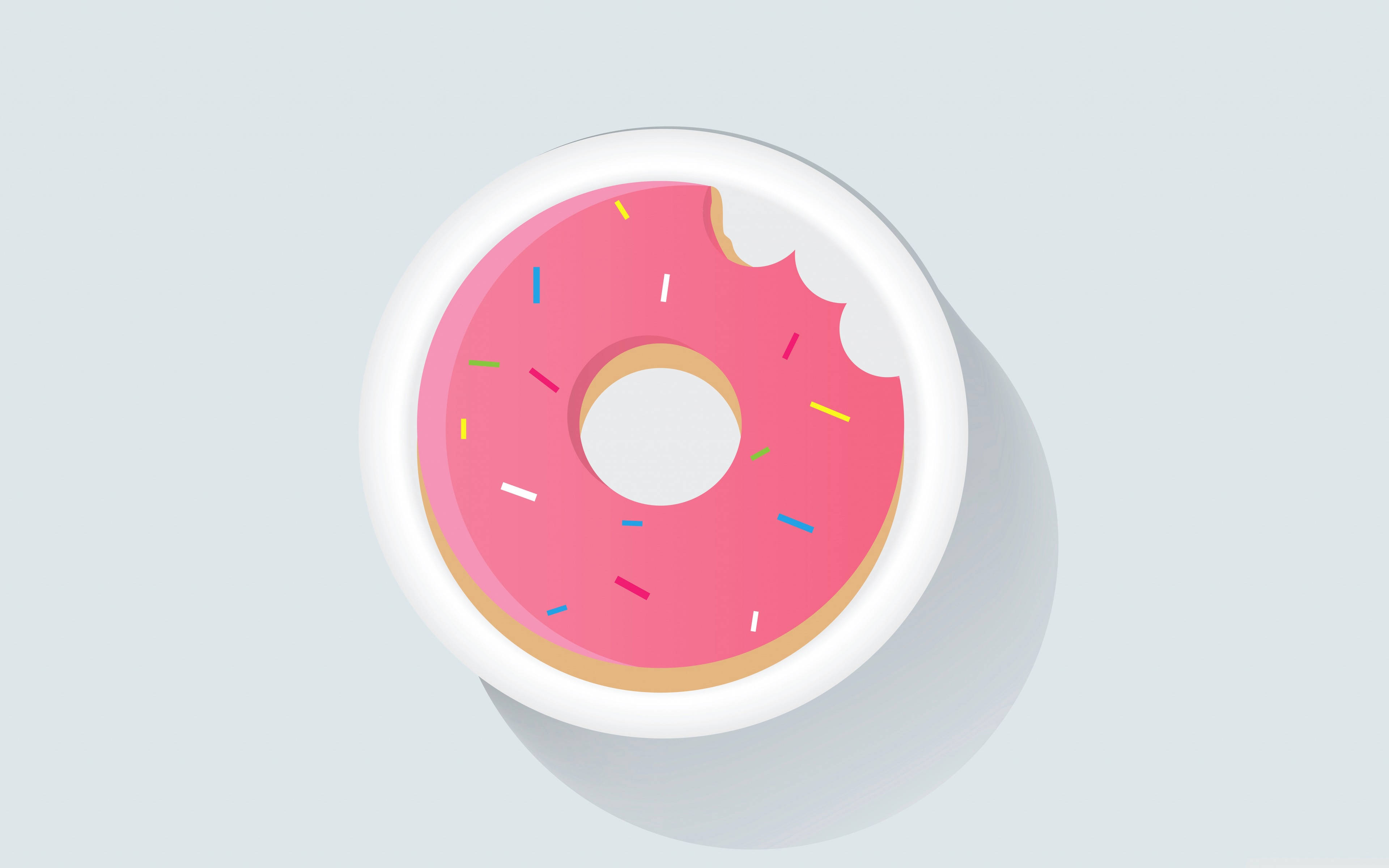 pink frosted donut, colorful sprinkles, bite mark, 4K Desktop Wallpaper