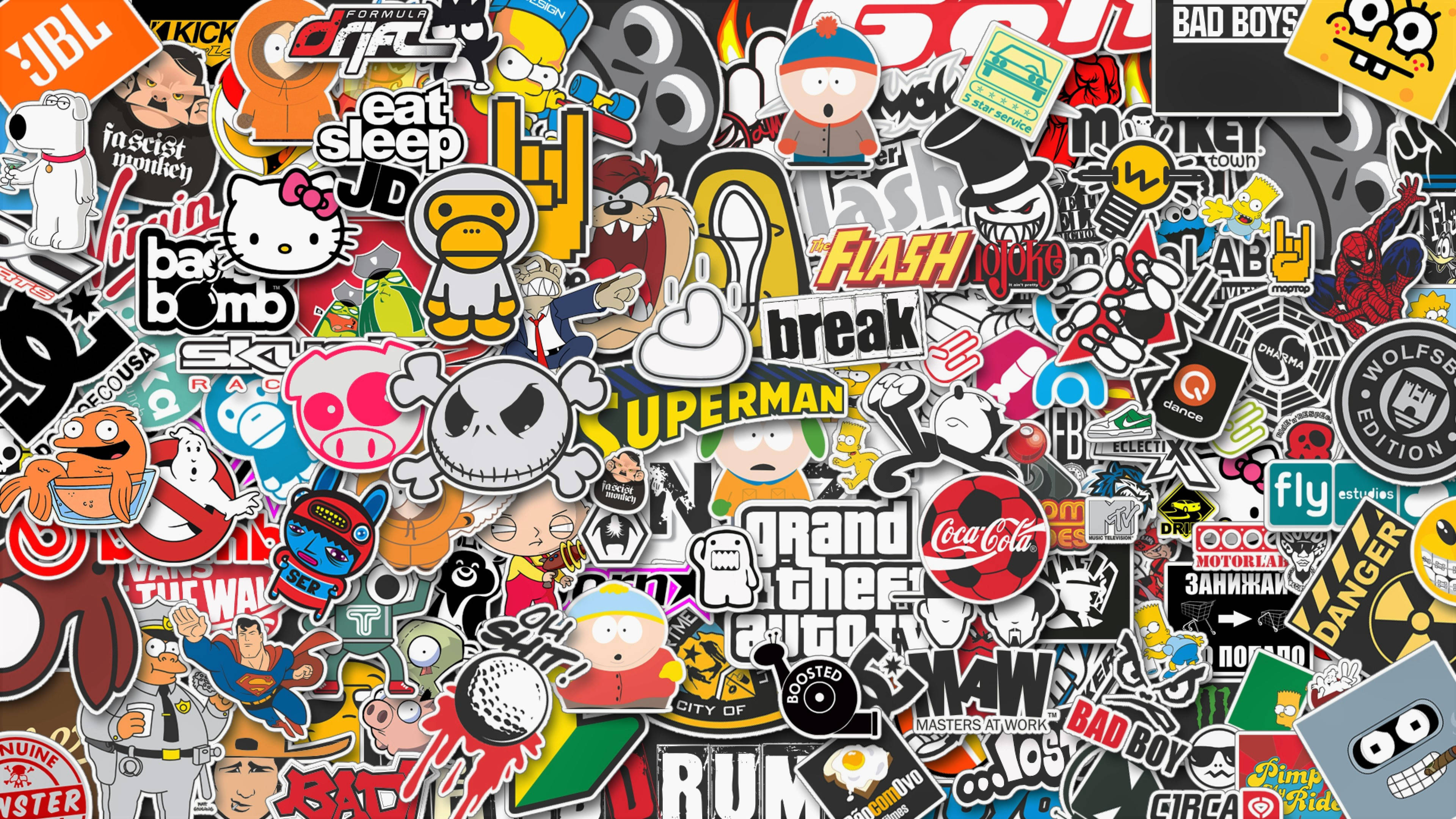 4K, colorful, pop culture stickers, 4K Desktop Wallpaper