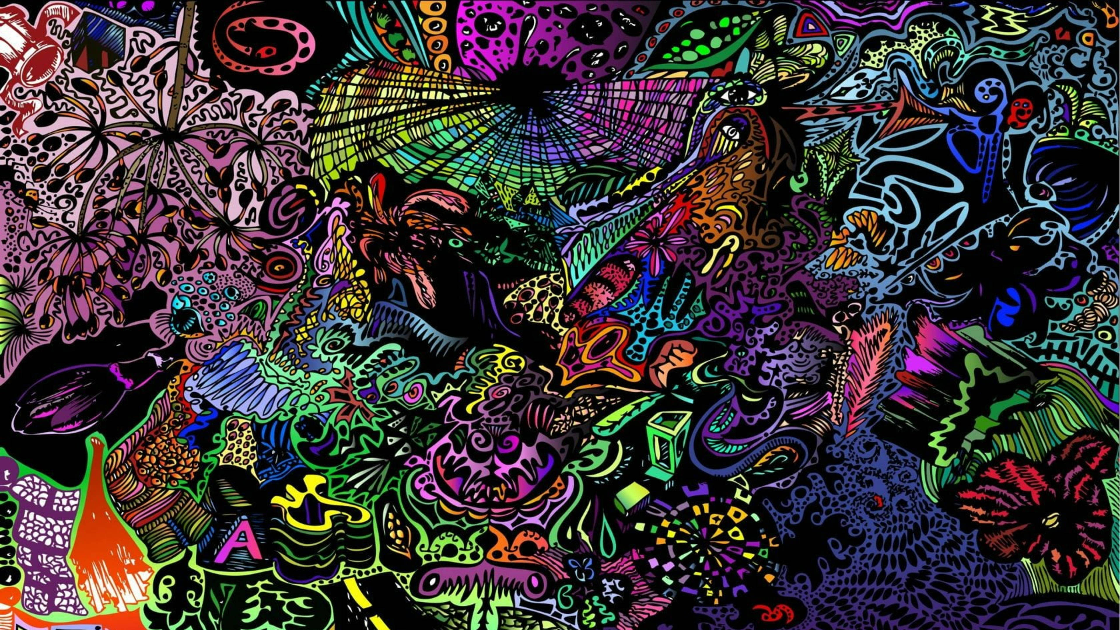 Doodle, digital surrealism art, neon colors, 4K Desktop Wallpaper