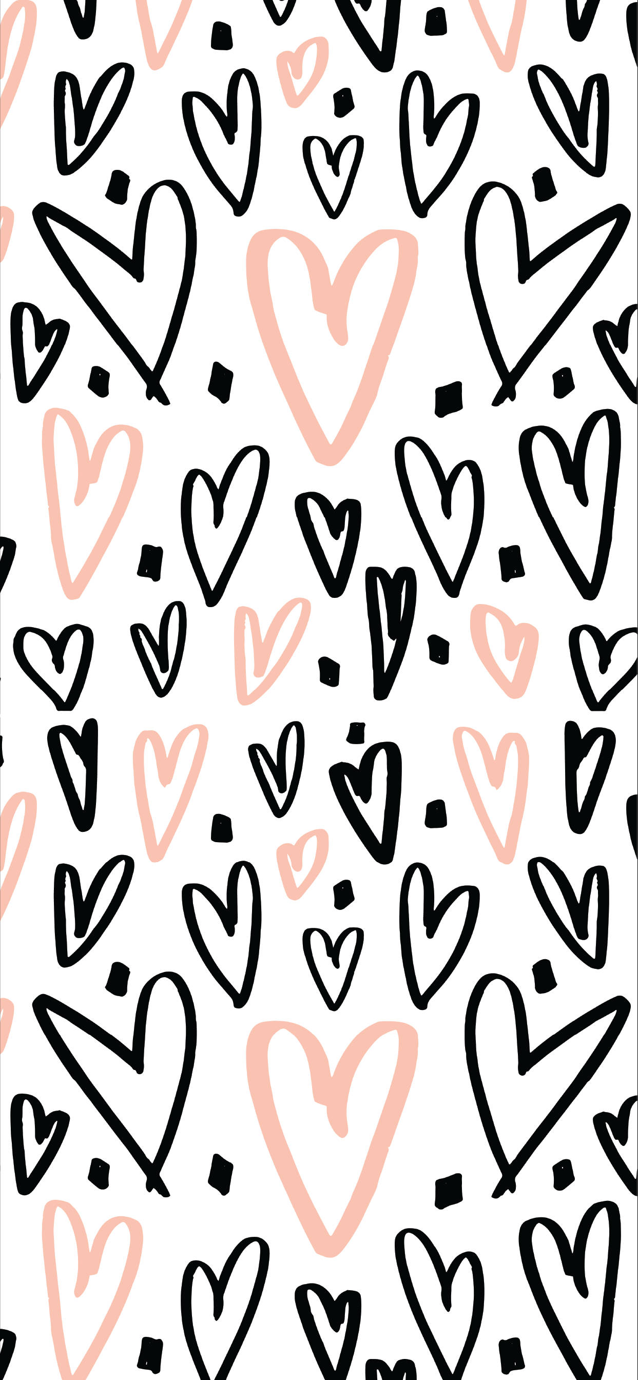 black, white, pink hearts, 2K Phone Wallpaper