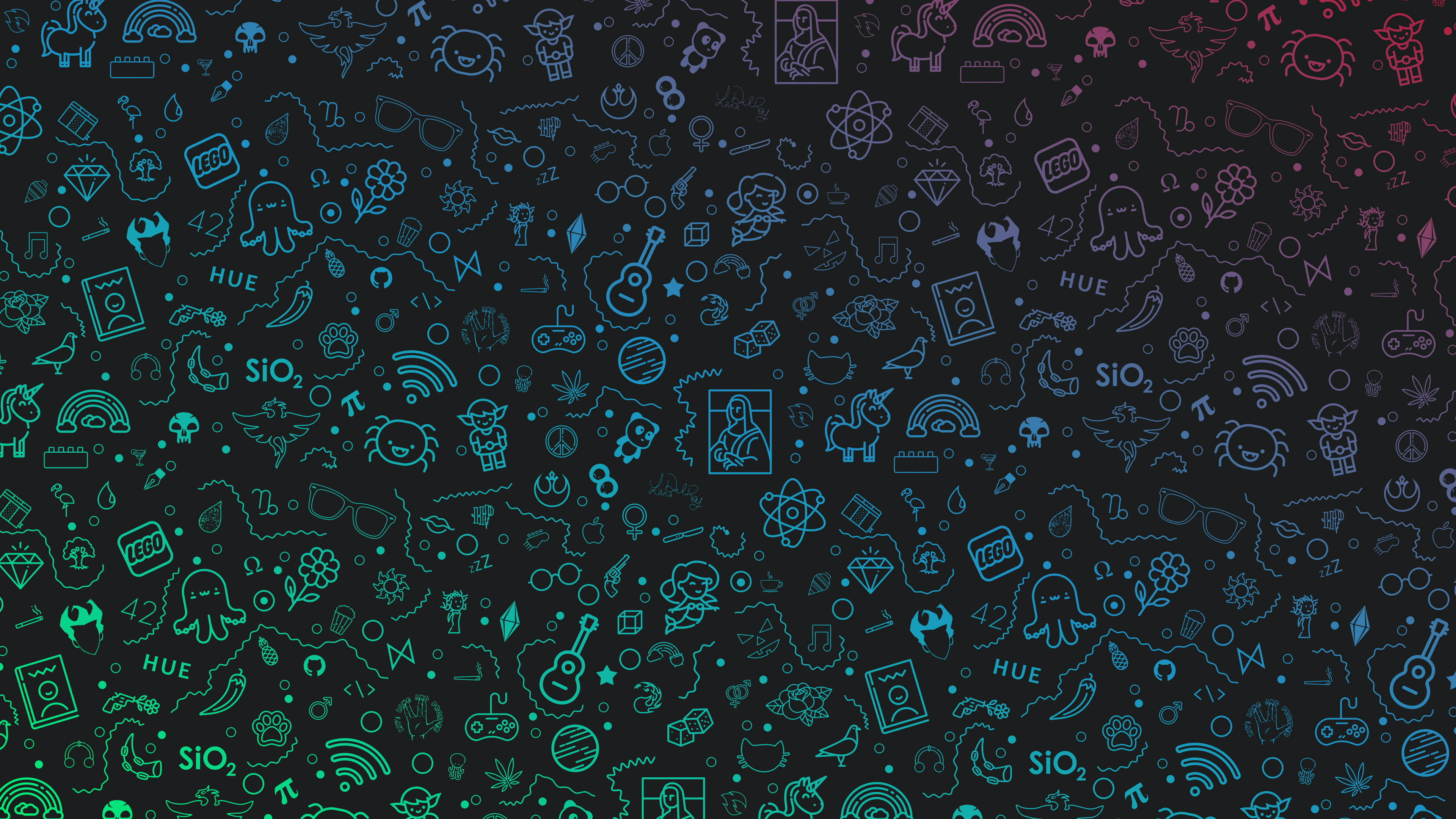 neon blue, green line art, tech gadgets, 4K Desktop Wallpaper
