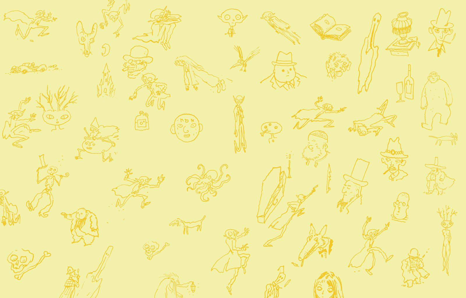 line art, cute yellow, hand-drawn cartoon characters, HD Desktop Wallpaper