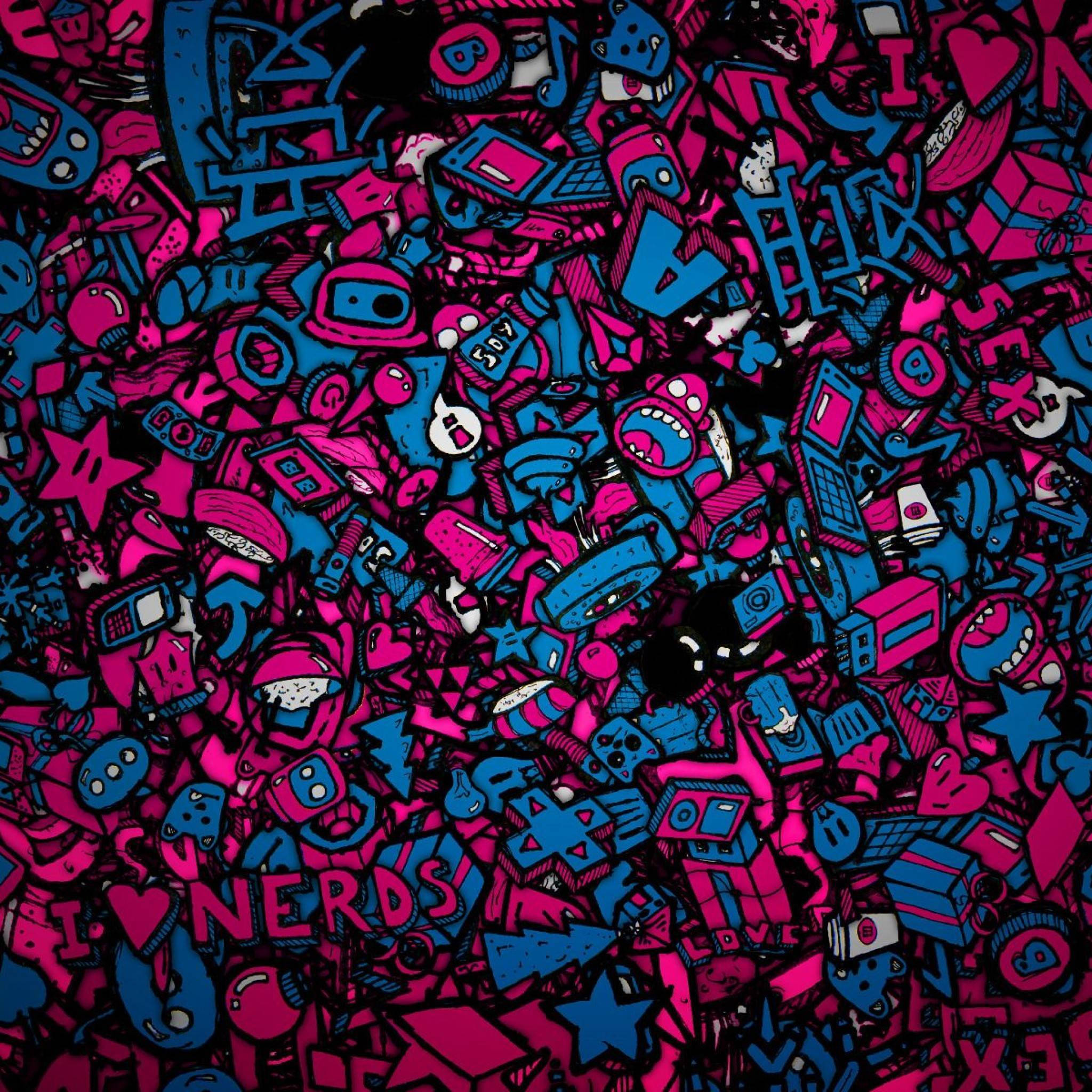 blue, pink, graffiti free, Full HD Desktop Wallpaper