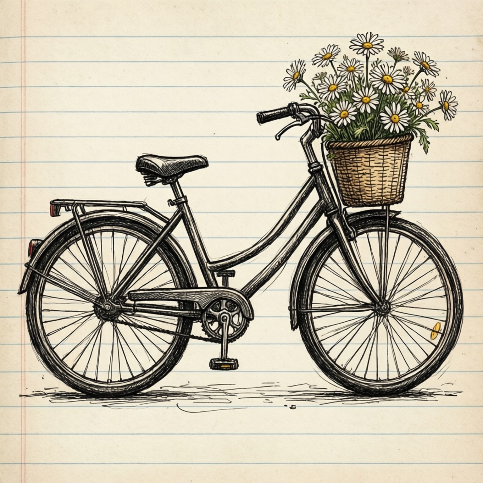 vintage bicycle, wicker basket, daisies, HD Desktop Wallpaper