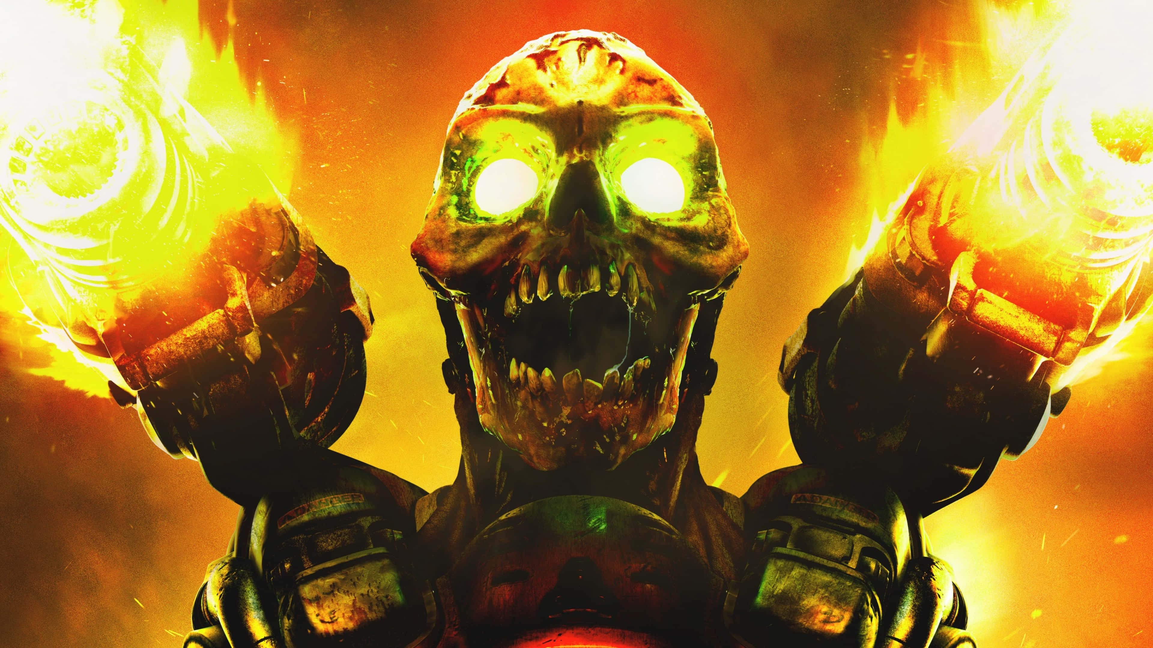 Doom 2016, zombie, flames, 4K Desktop Wallpaper