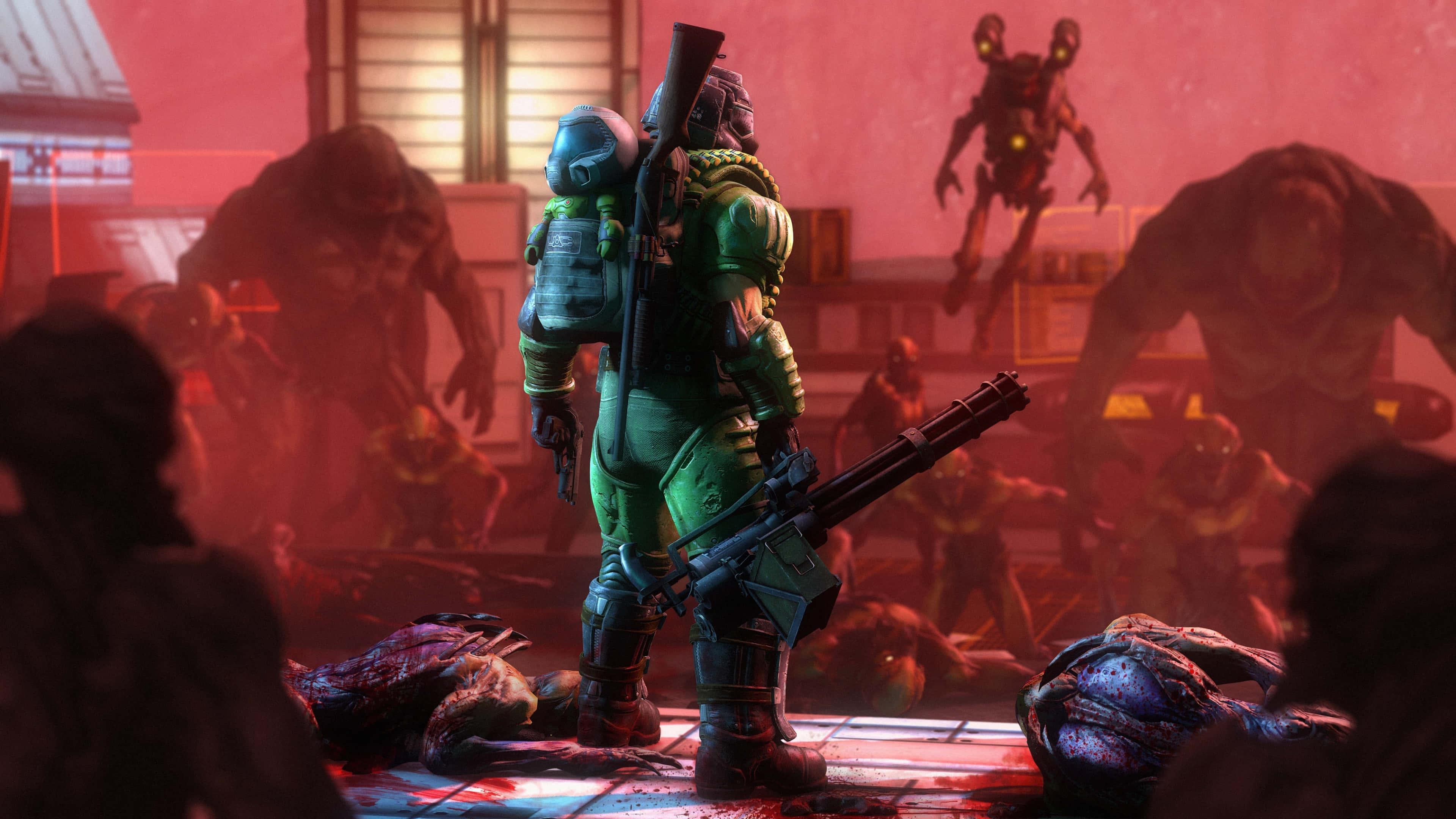 DOOM 2016, green armor, rifle, 4K Desktop Wallpaper