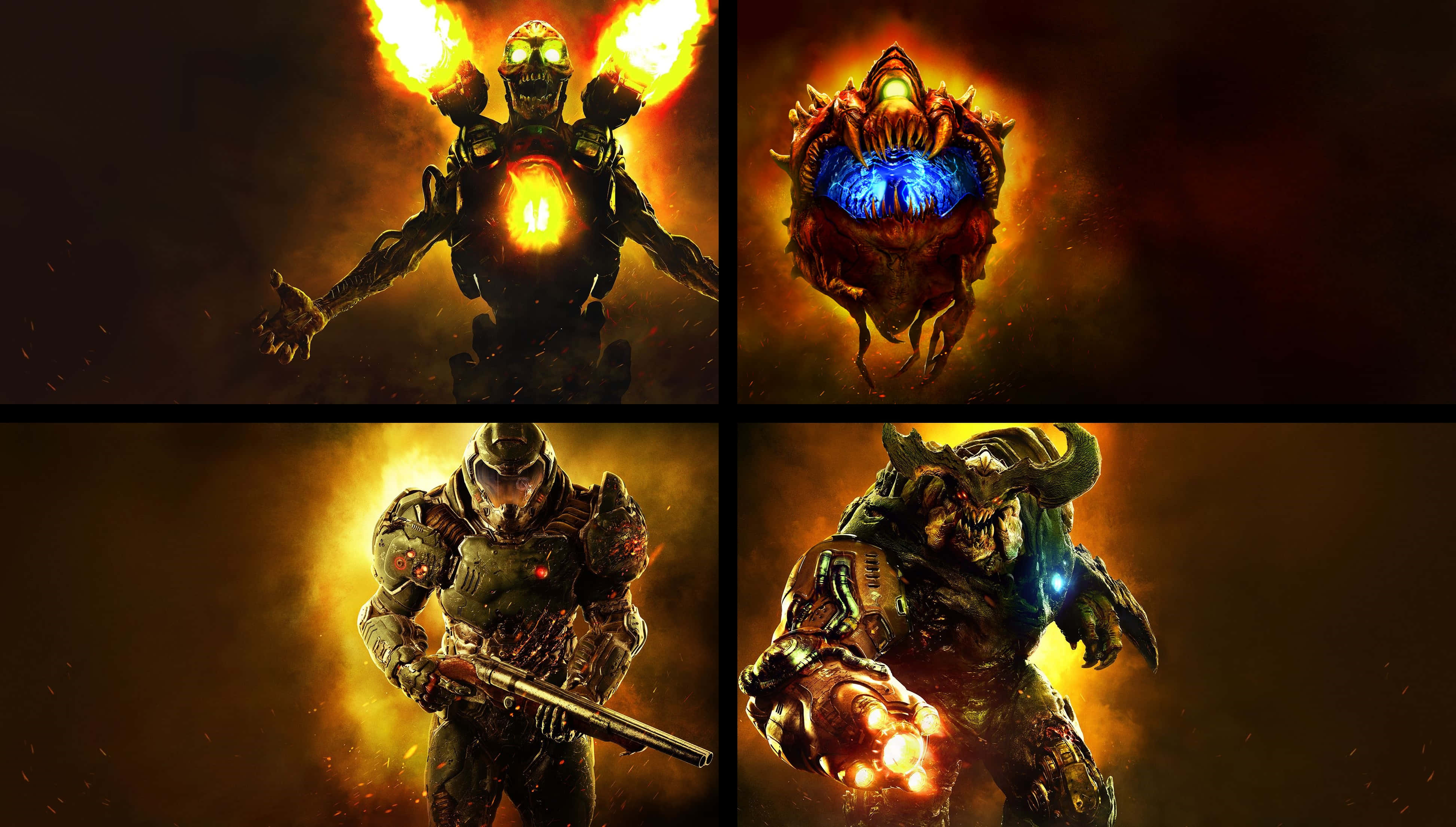 DOOM, Doom 2016, fiery energy, 4K Desktop Wallpaper