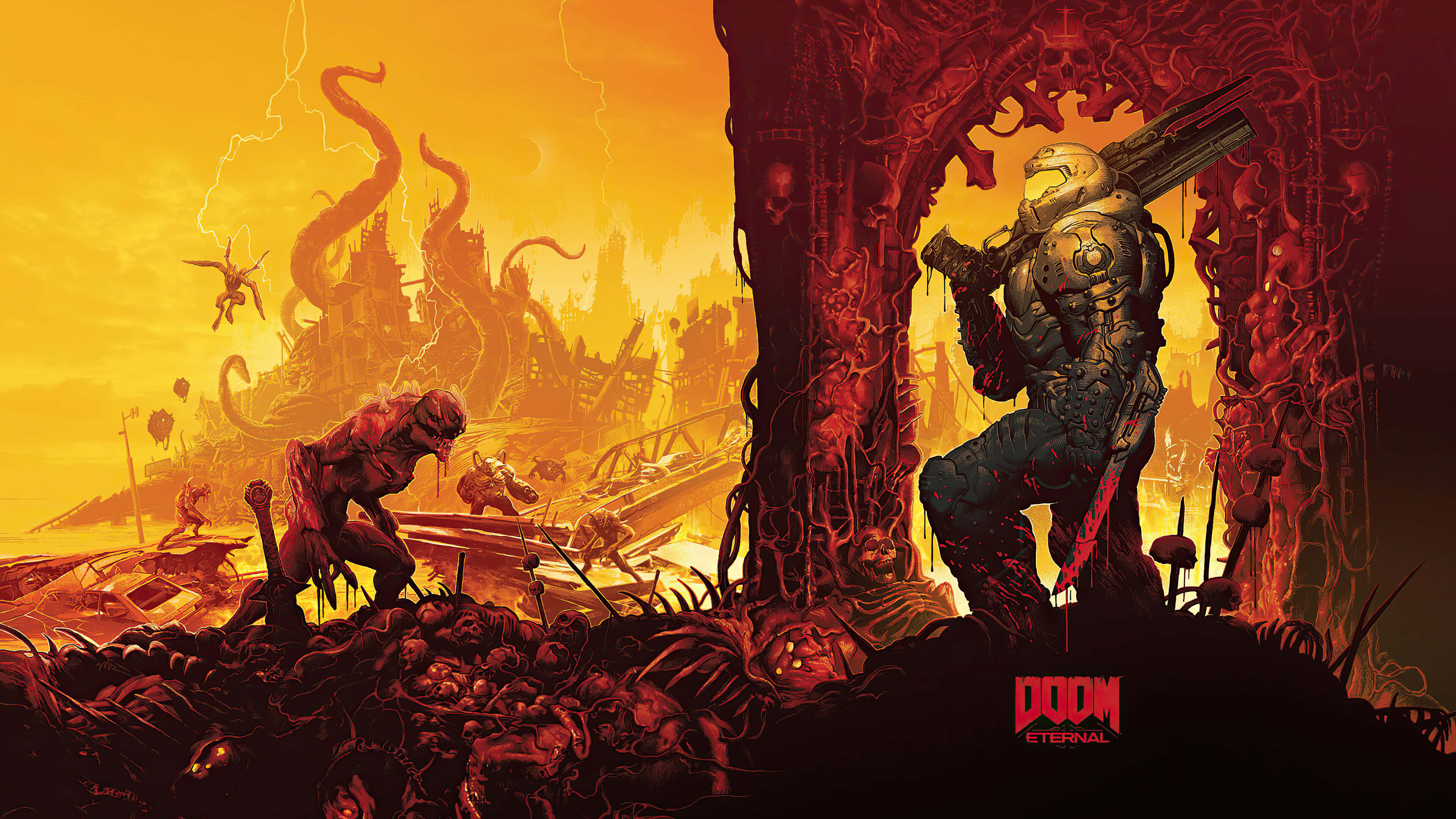Doom 2016, demonic warrior, blood-red archway, 4K Desktop Wallpaper