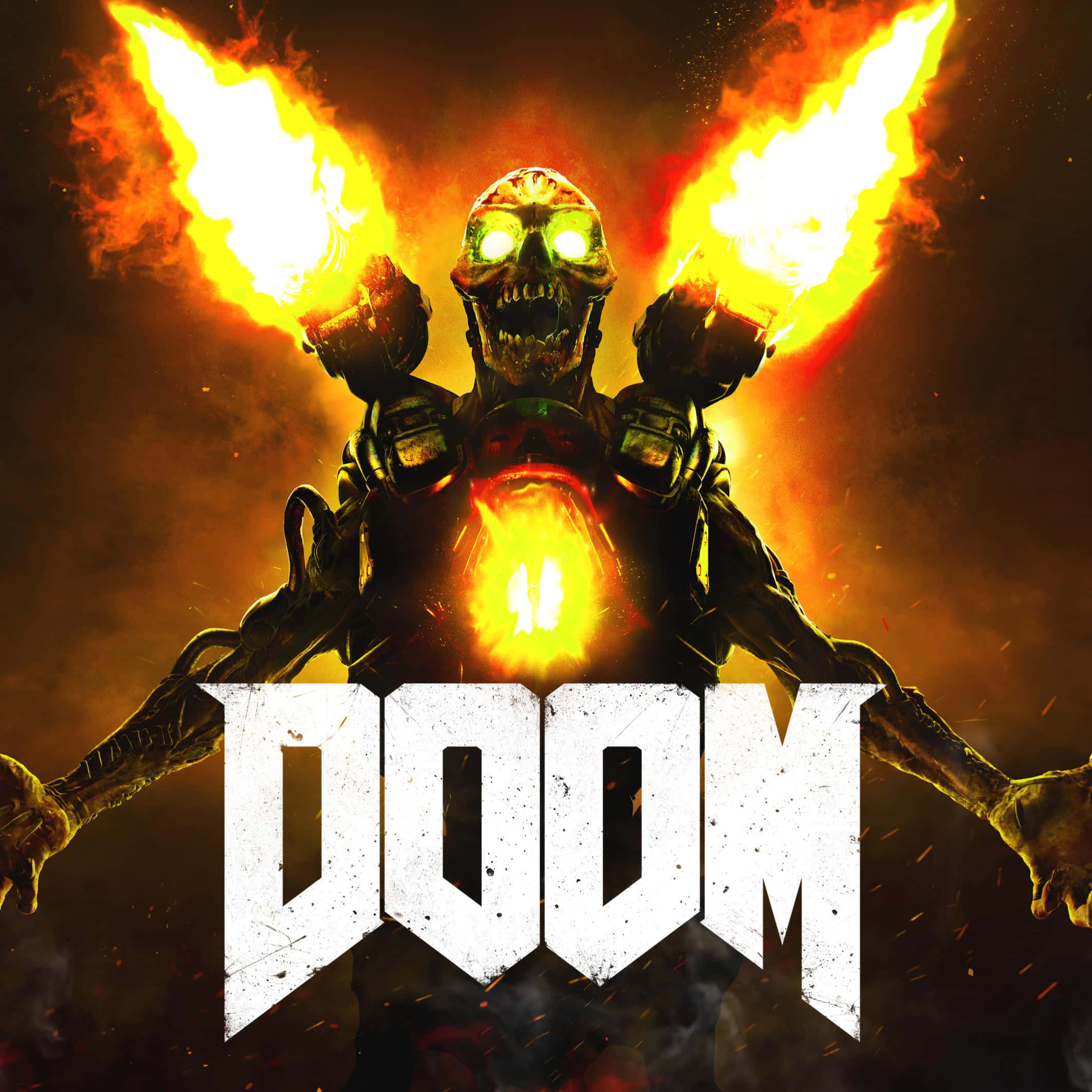 Doom 2016, demonic figure, glowing green eyes, Full HD Desktop Wallpaper