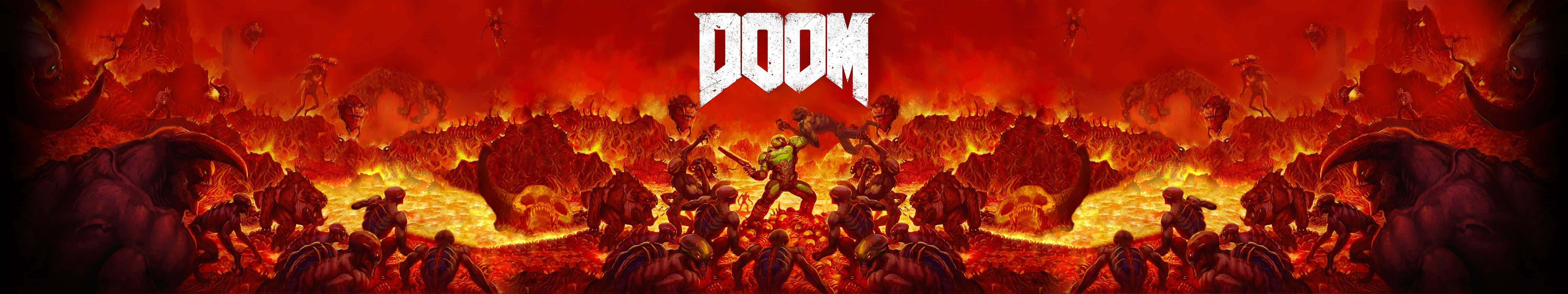 Doom 2016, demon, fiery hellish landscape, 5K Desktop Wallpaper