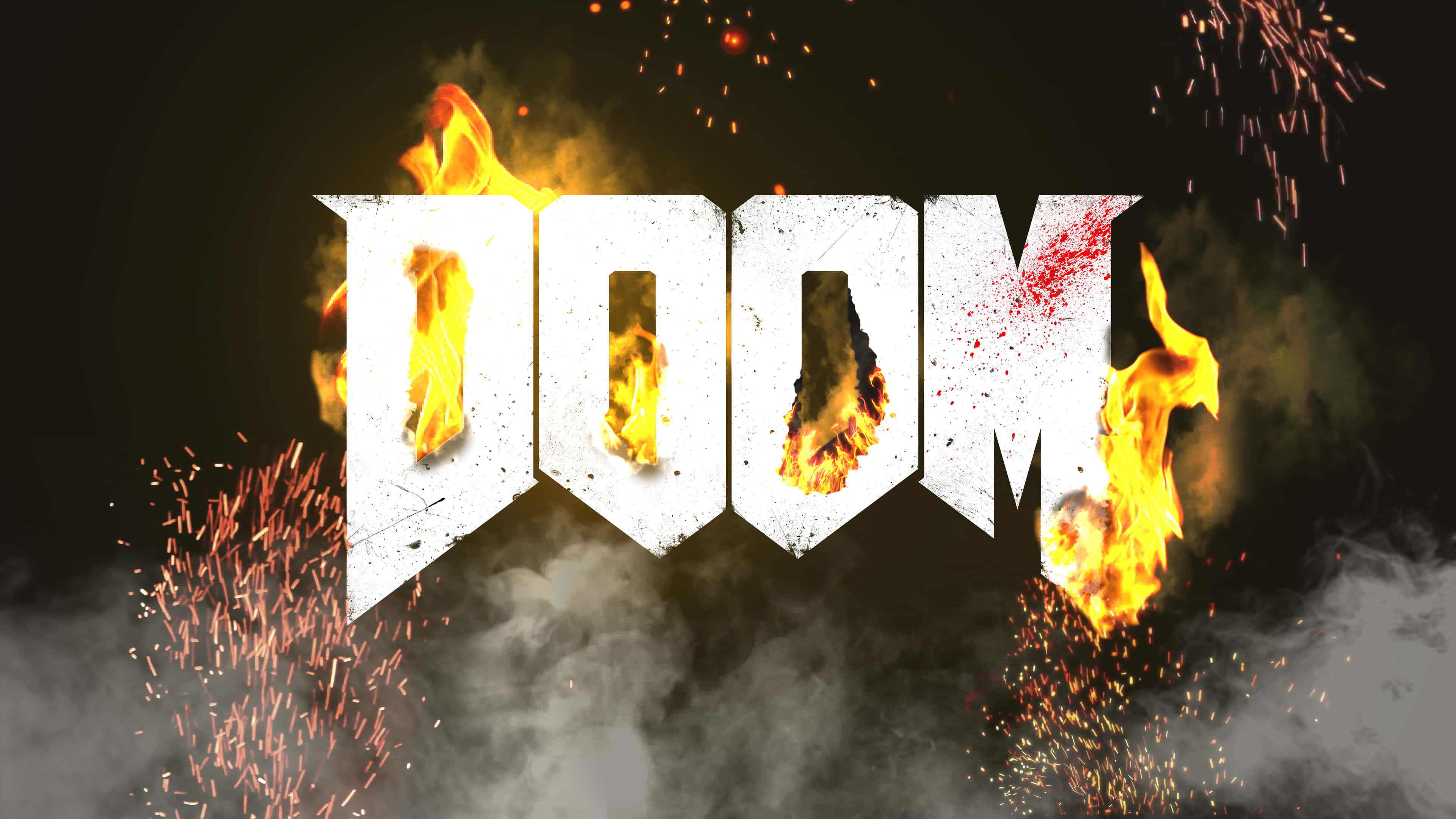 Doom 2016, DOOM, fiery letters, 4K Desktop Wallpaper