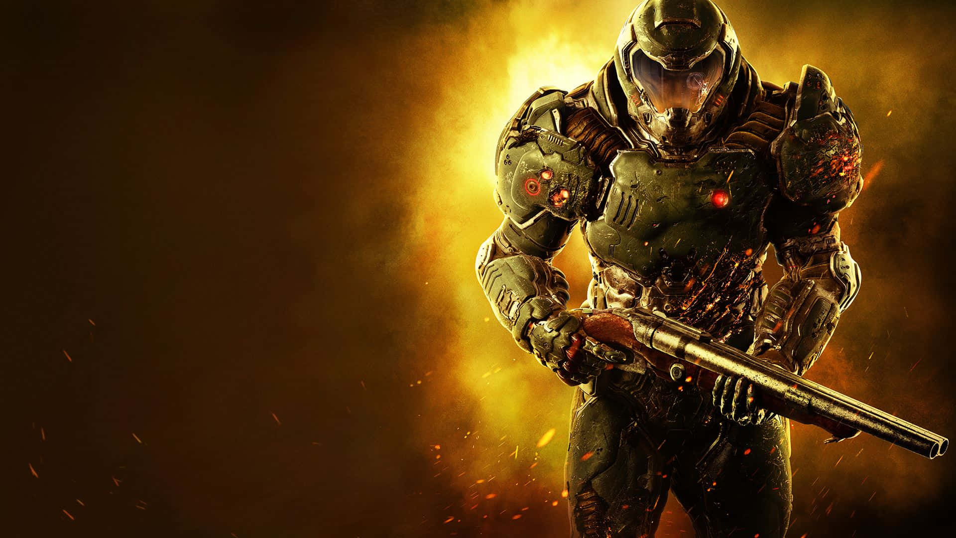 Doom 2016, glowing red eyes, shotgun, Full HD Desktop Wallpaper
